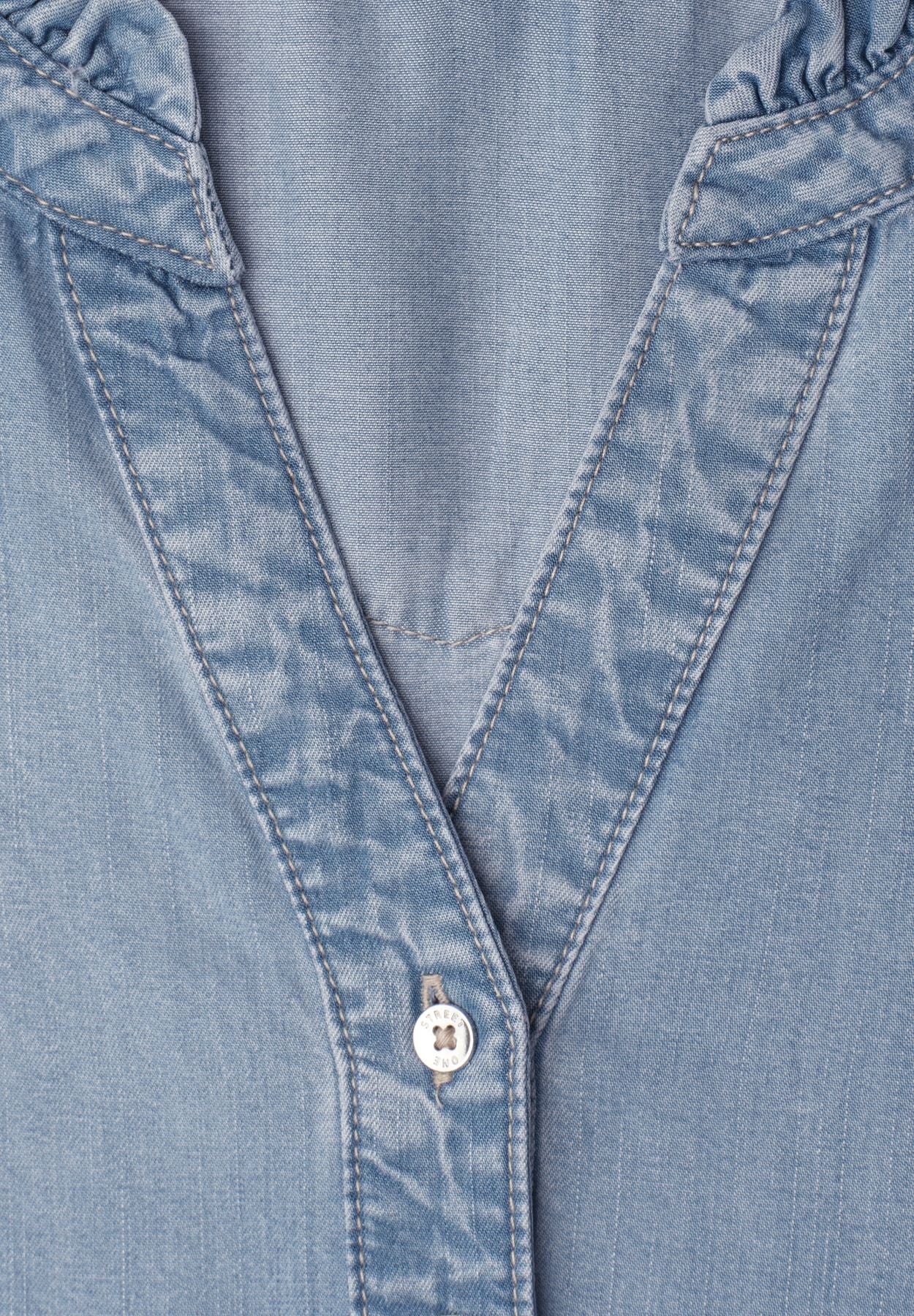 Knielanges Kleid mit Rüschen im Denim-Look