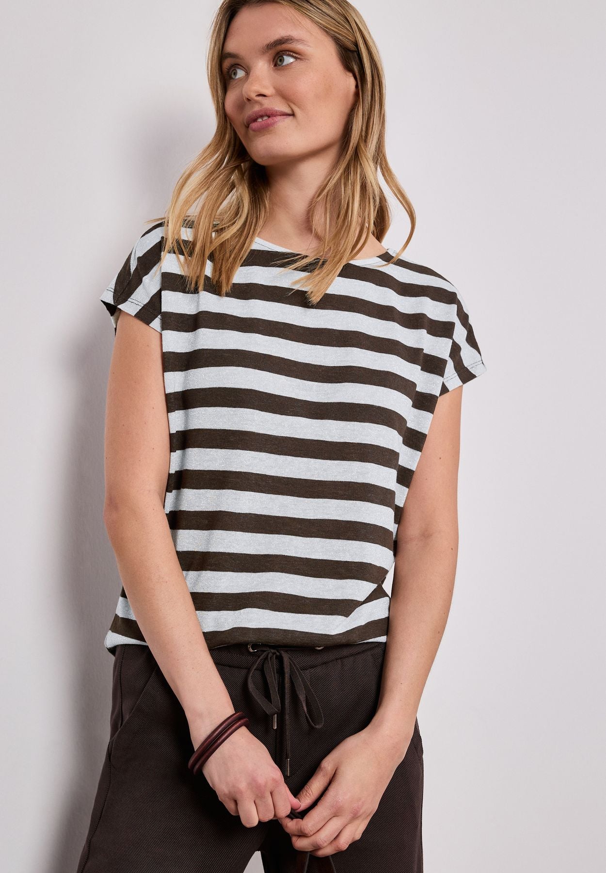 Dropped Shoulder Shirt mit Streifen und Glitzer