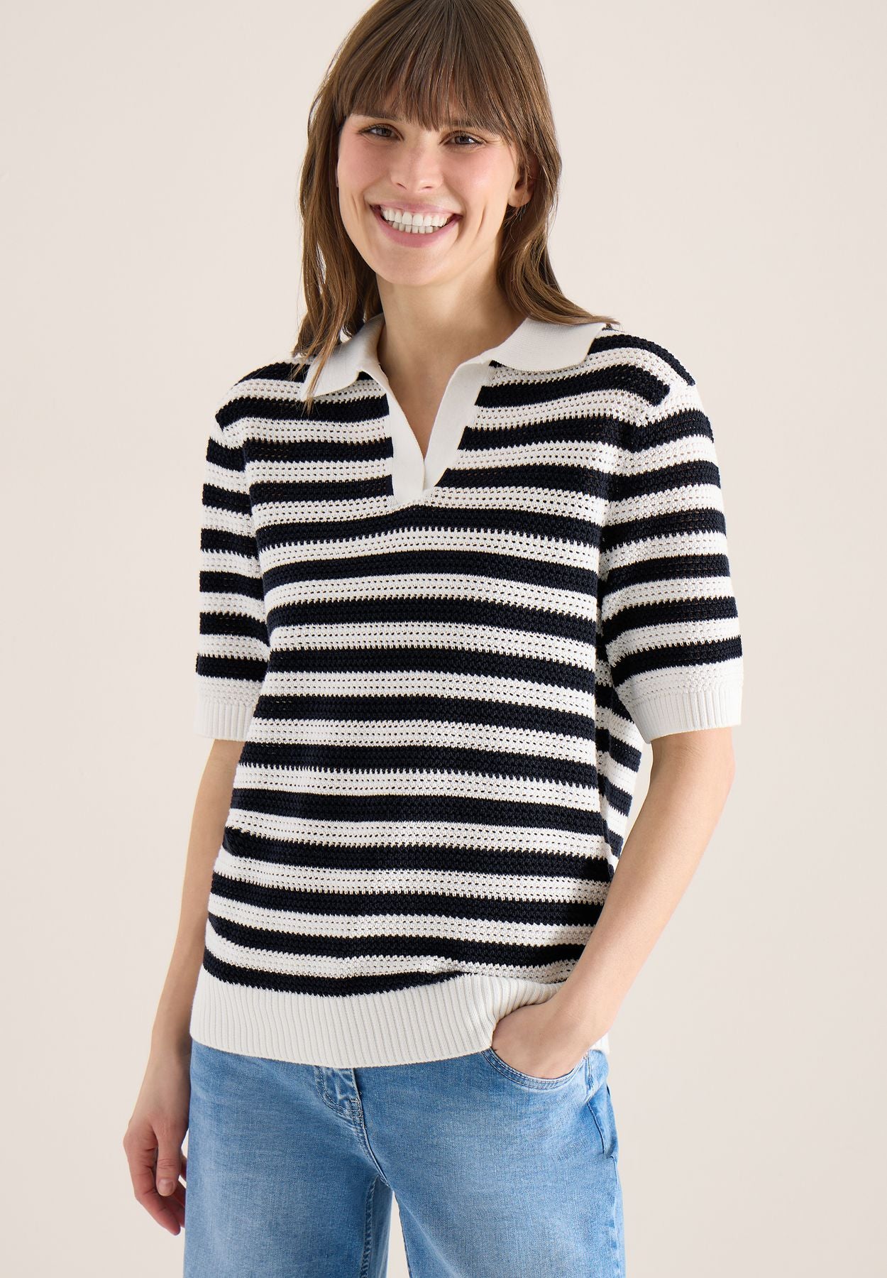 TOS_Mesh Stripe Polo