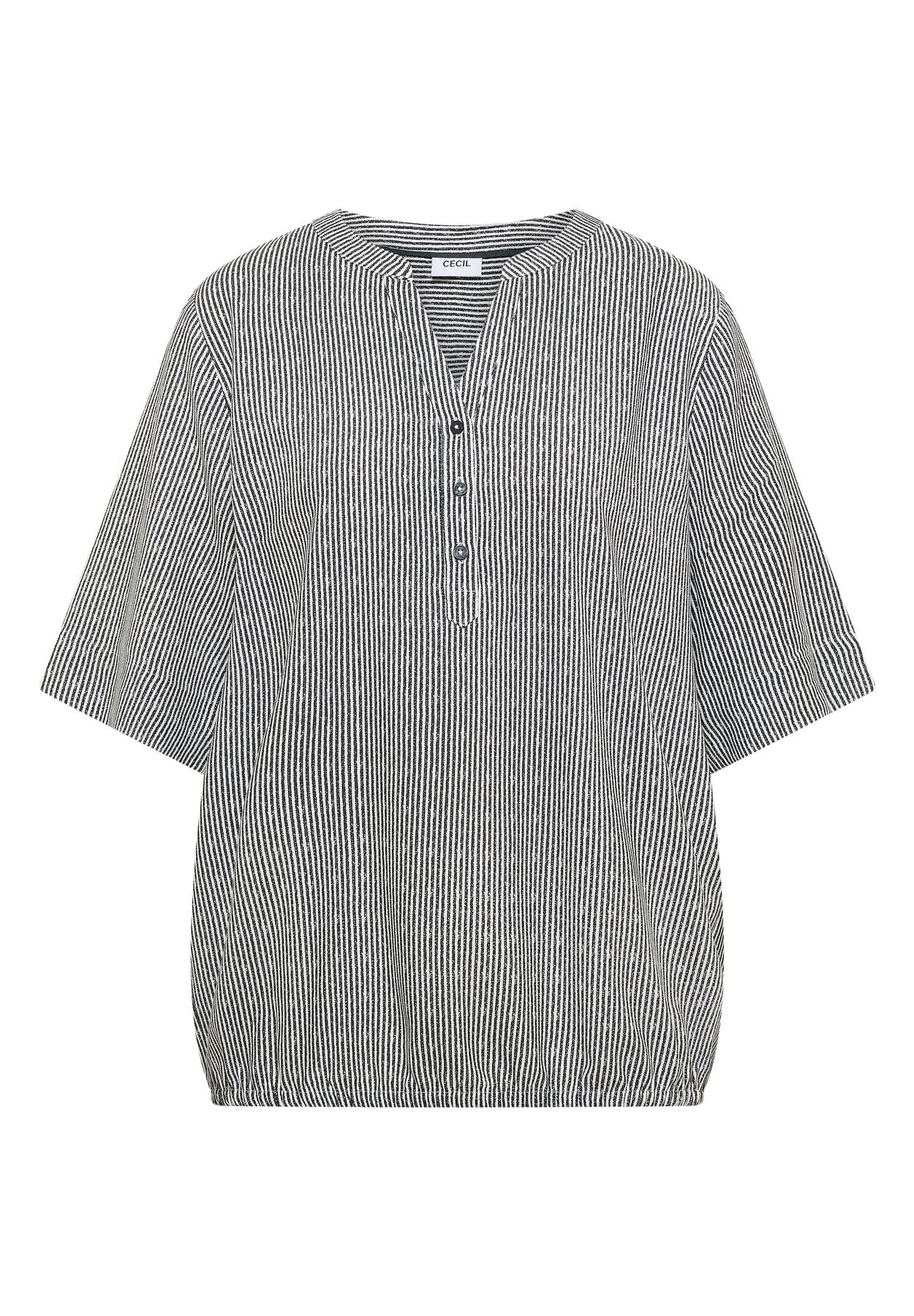 Kurzarm Bluse mit Split Neck und Streifen
