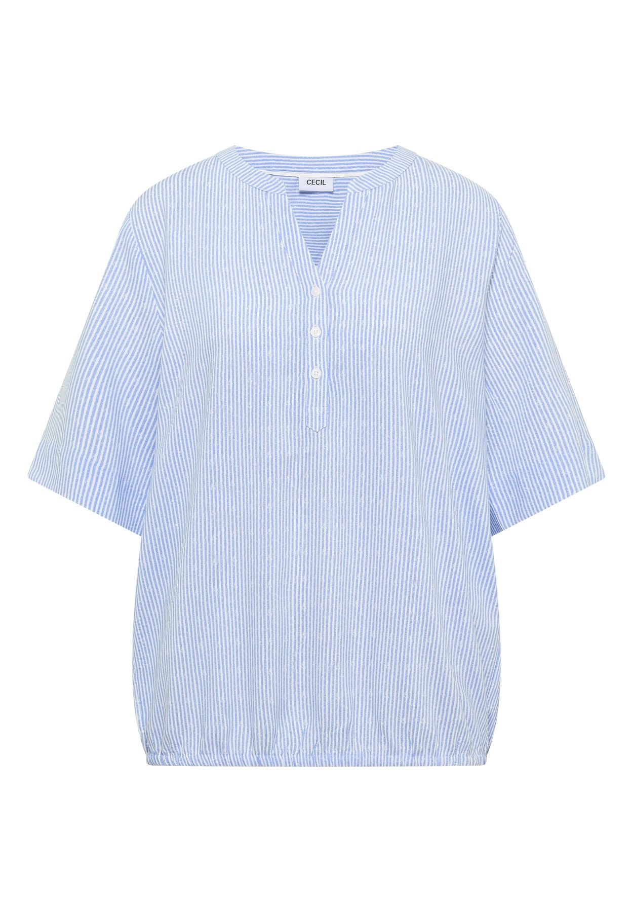 Kurzarm Bluse mit Split Neck und Streifen