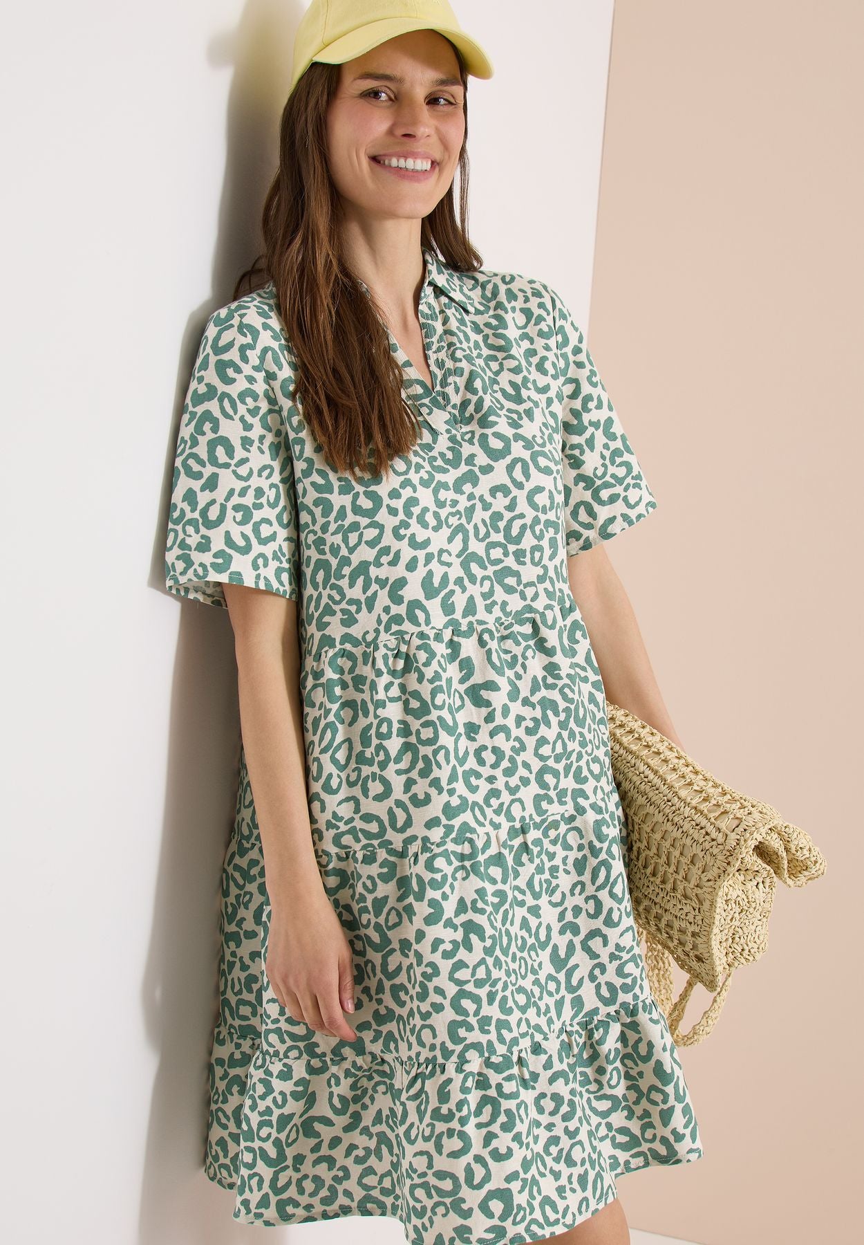 Knielanges Kleid aus Leinenmix mit Print