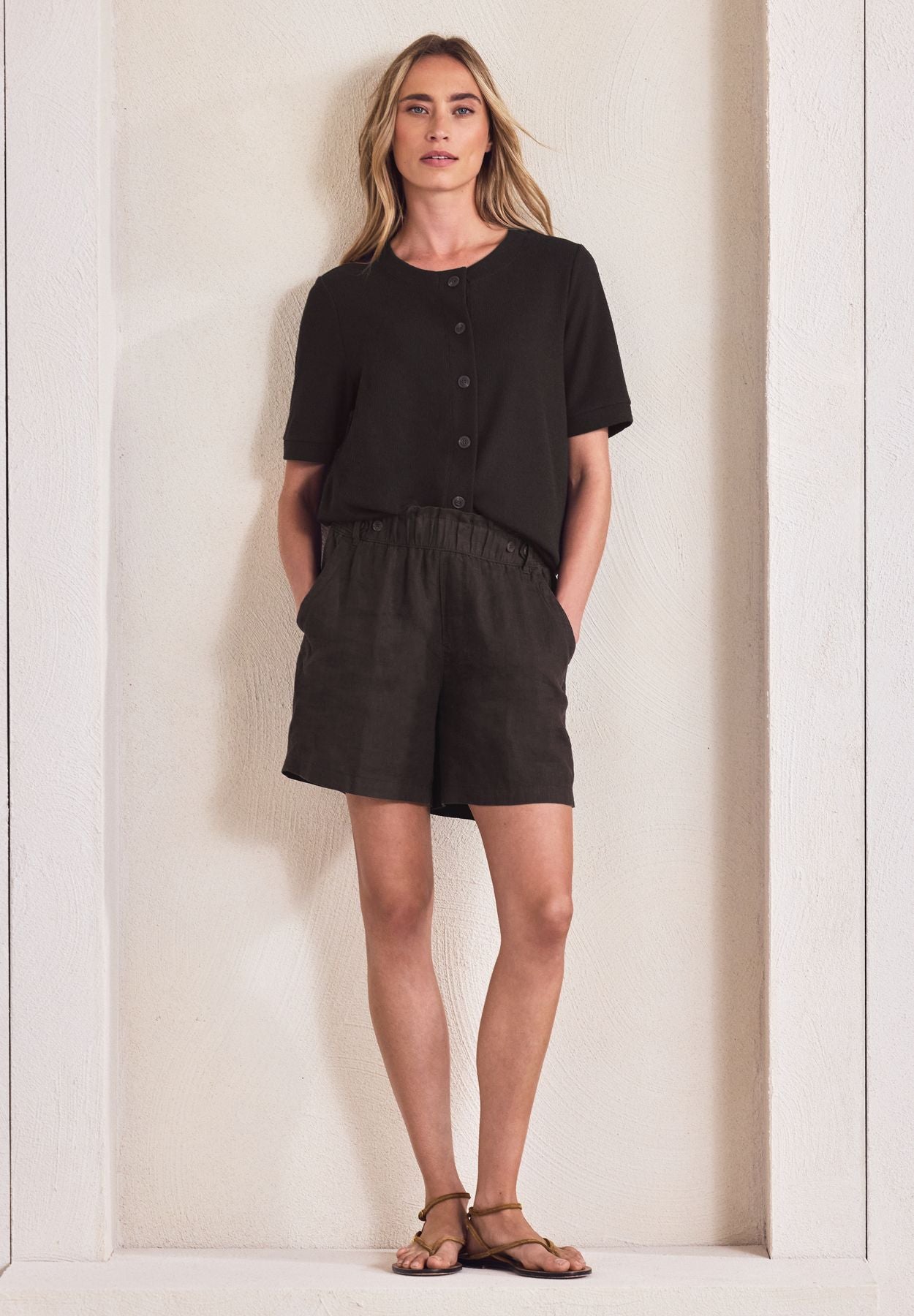 Shorts aus Leinen mit Paperbag-Bund