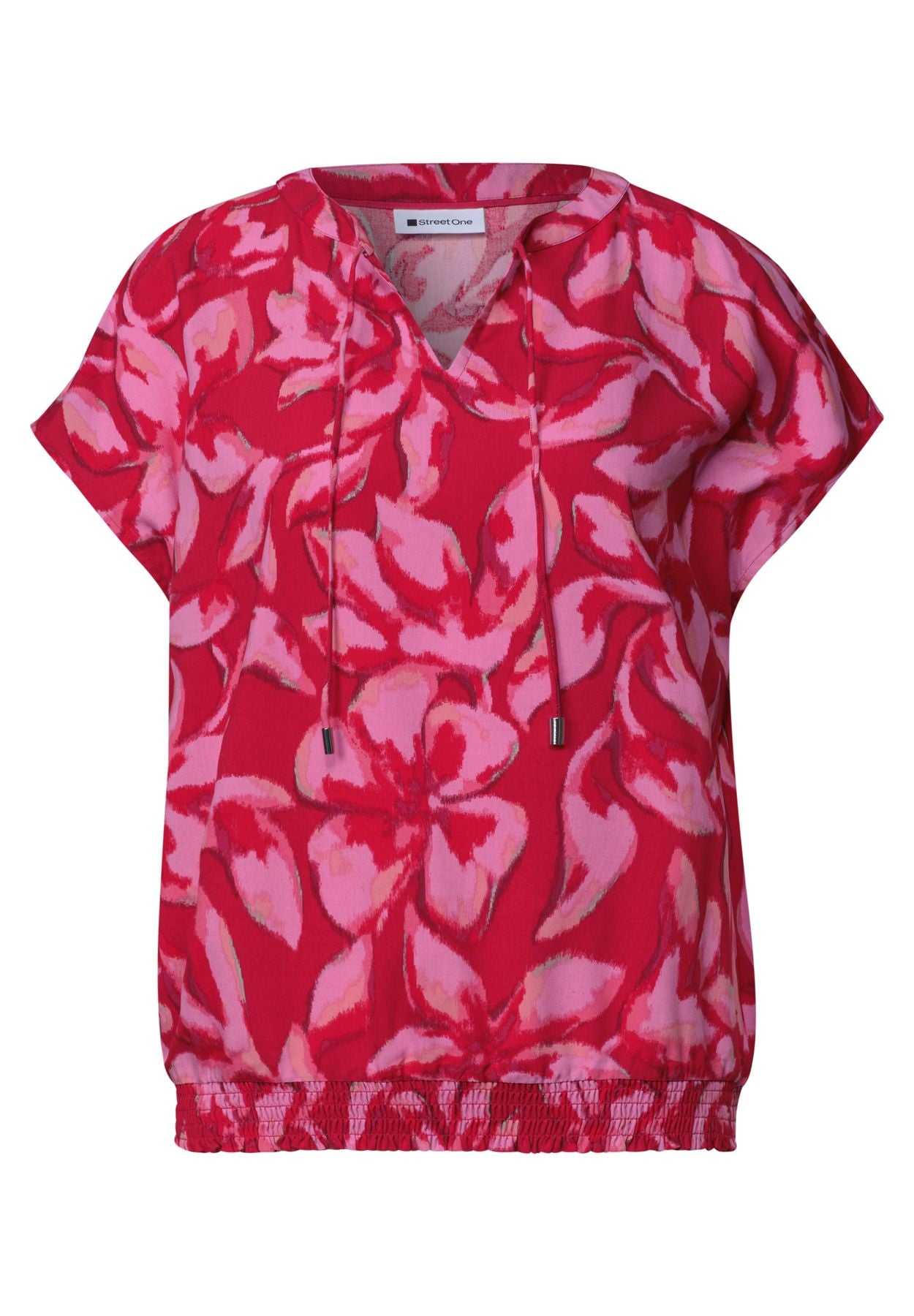 Blusenshirt mit Split Neck und Smokdetail