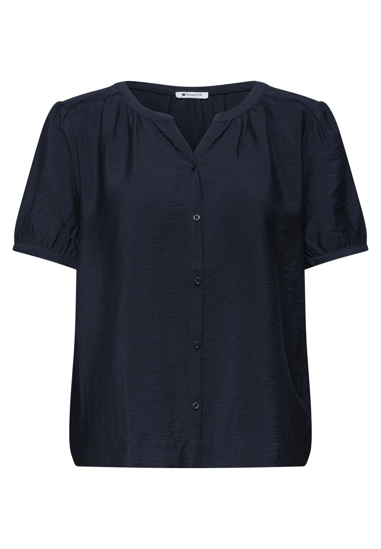 Kurzarm Bluse mit Split Neck und Knöpfen