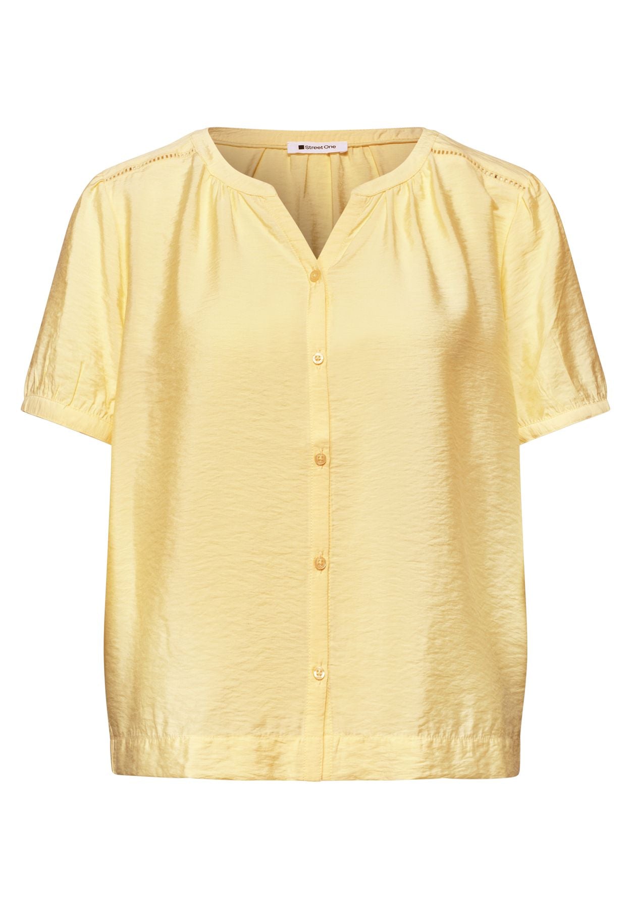 Kurzarm Bluse mit Split Neck und Knöpfen