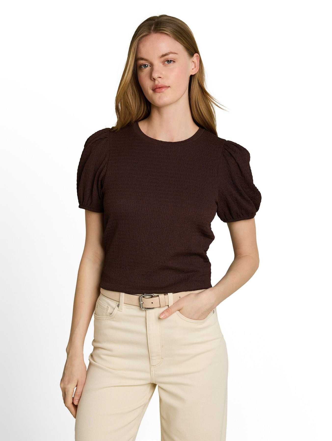 Crinkle T-Shirt mit Ballonärmeln