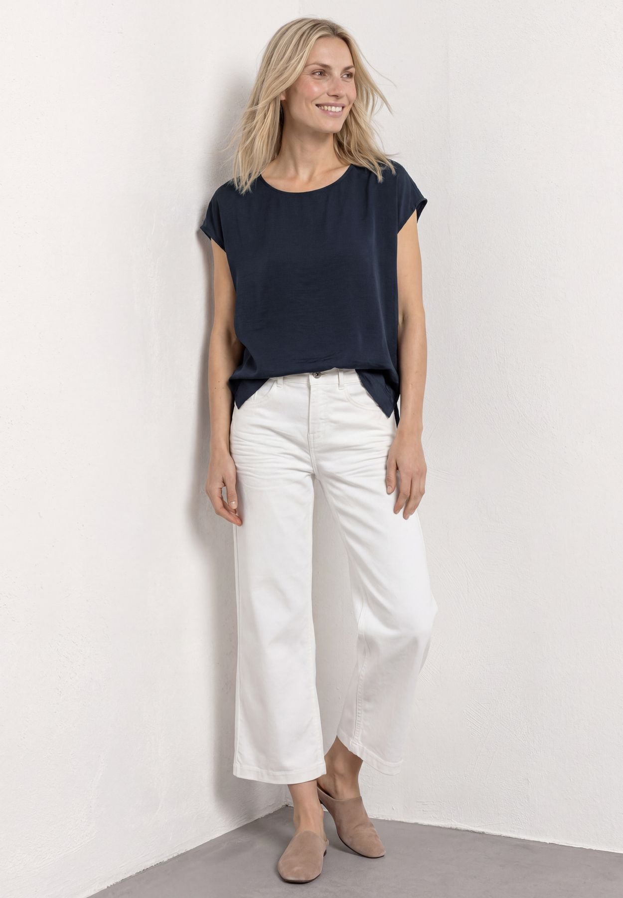 Dropped Shoulder Blusenshirt mit Rundhals