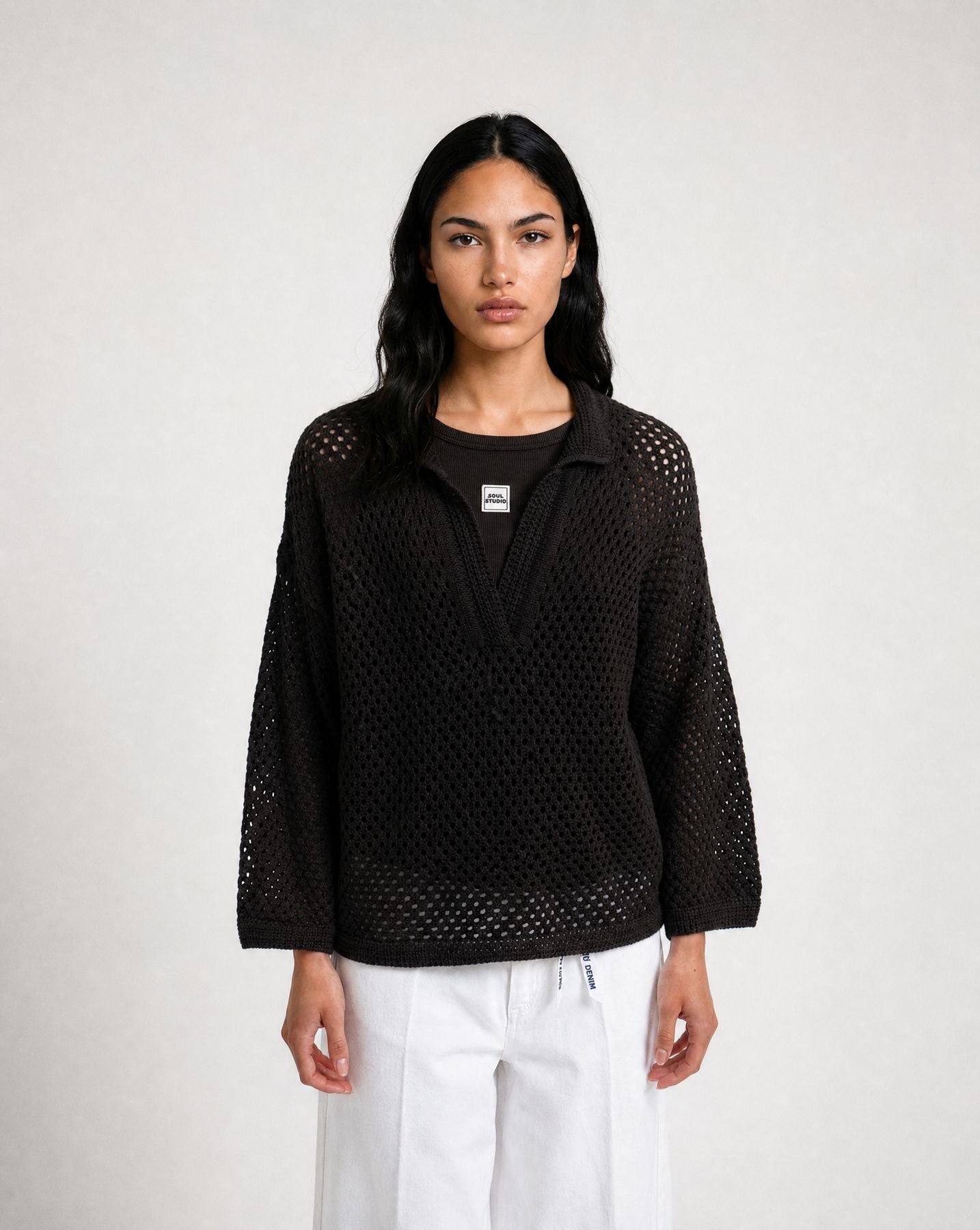Crochet Polo Collar Pullover