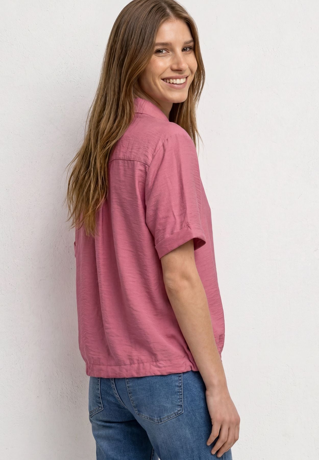 Kurzarm Hemdbluse in Unifarbe