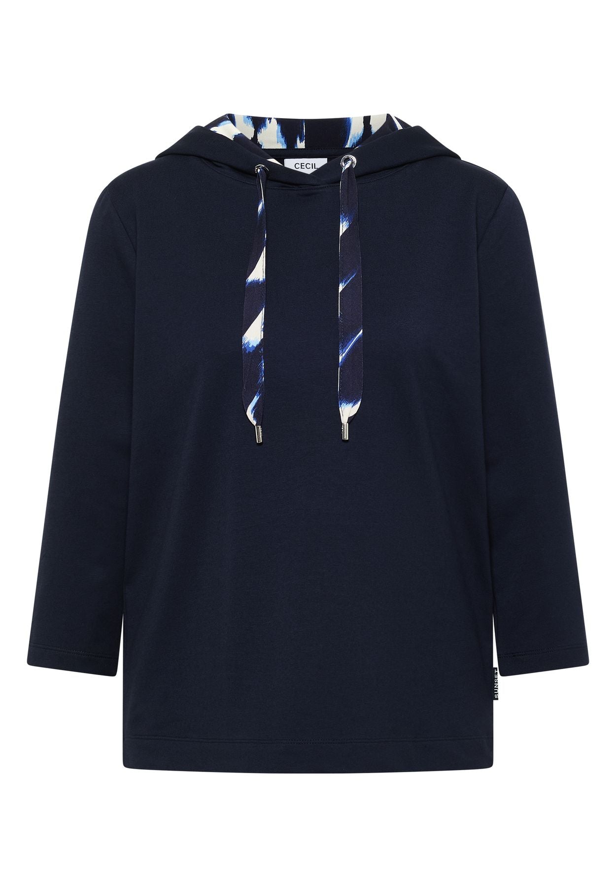 3/4-Arm Shirt mit Kapuze und Printdetails