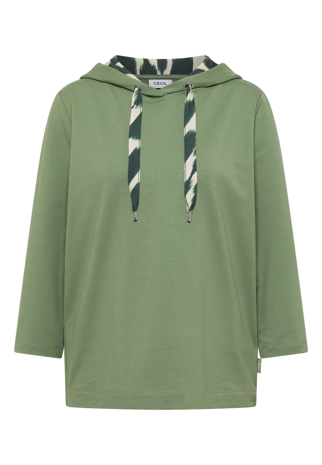 3/4-Arm Shirt mit Kapuze und Printdetails