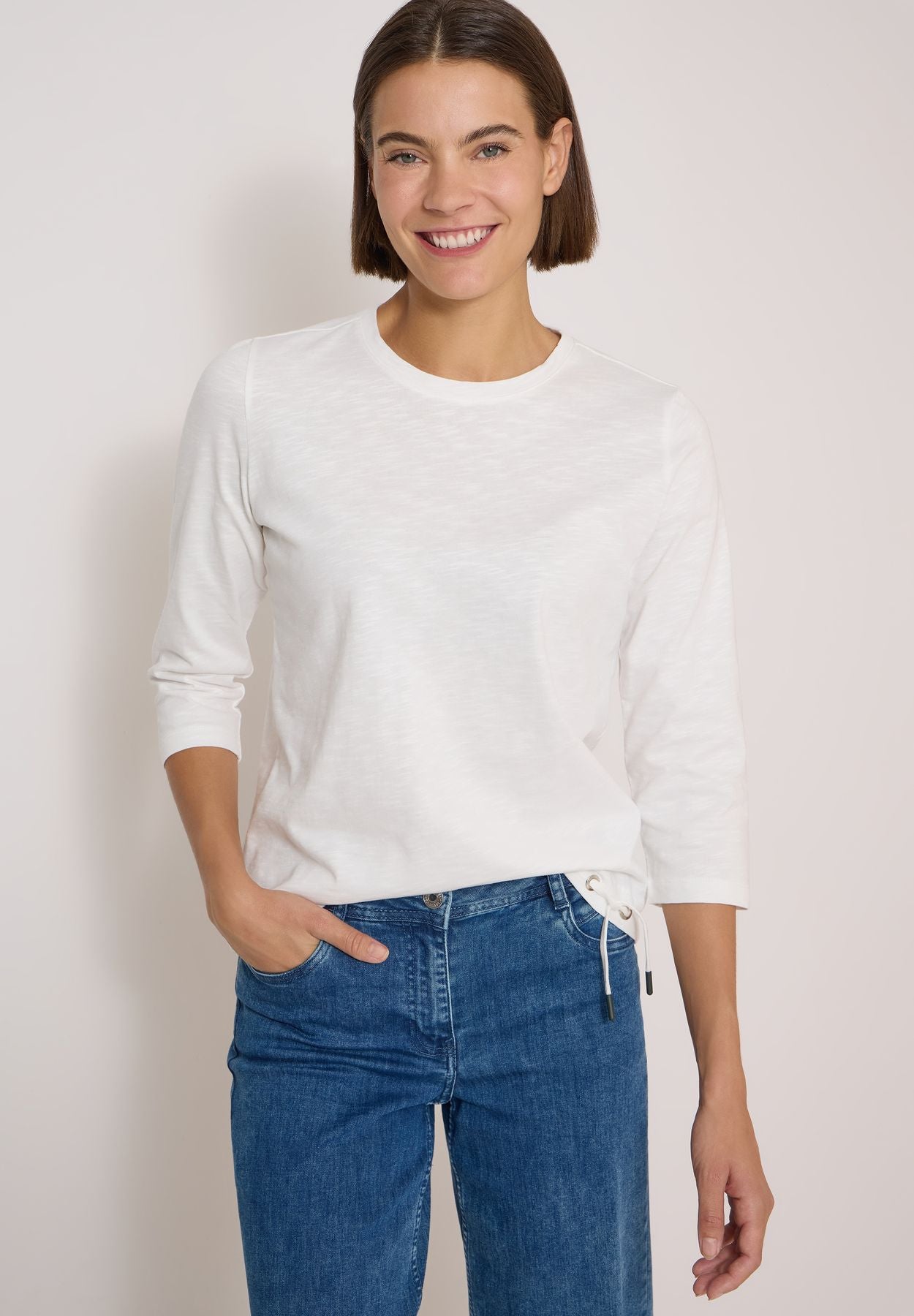 3/4-Arm Shirt mit Rundhals in Unifarbe