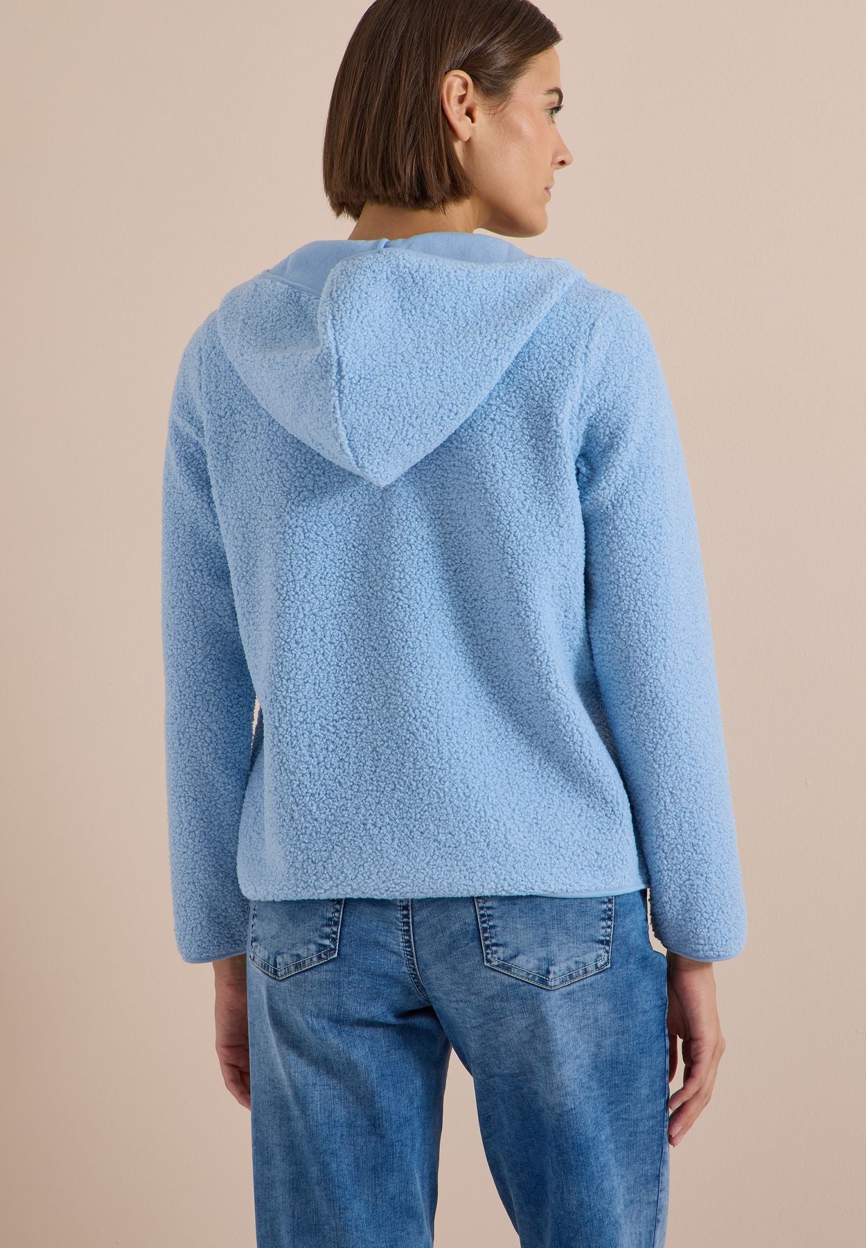Teddy-Jacke mit Kapuze in Unifarbe