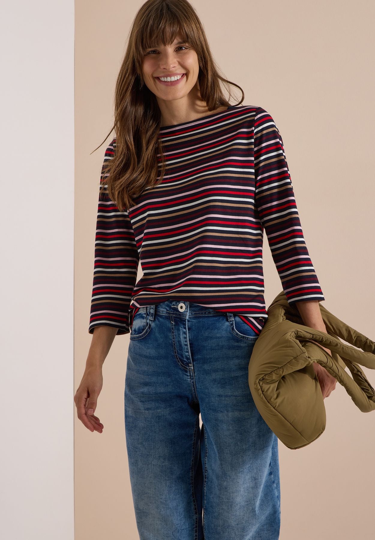 3/4-Arm Shirt mit Boat Neck und Streifen