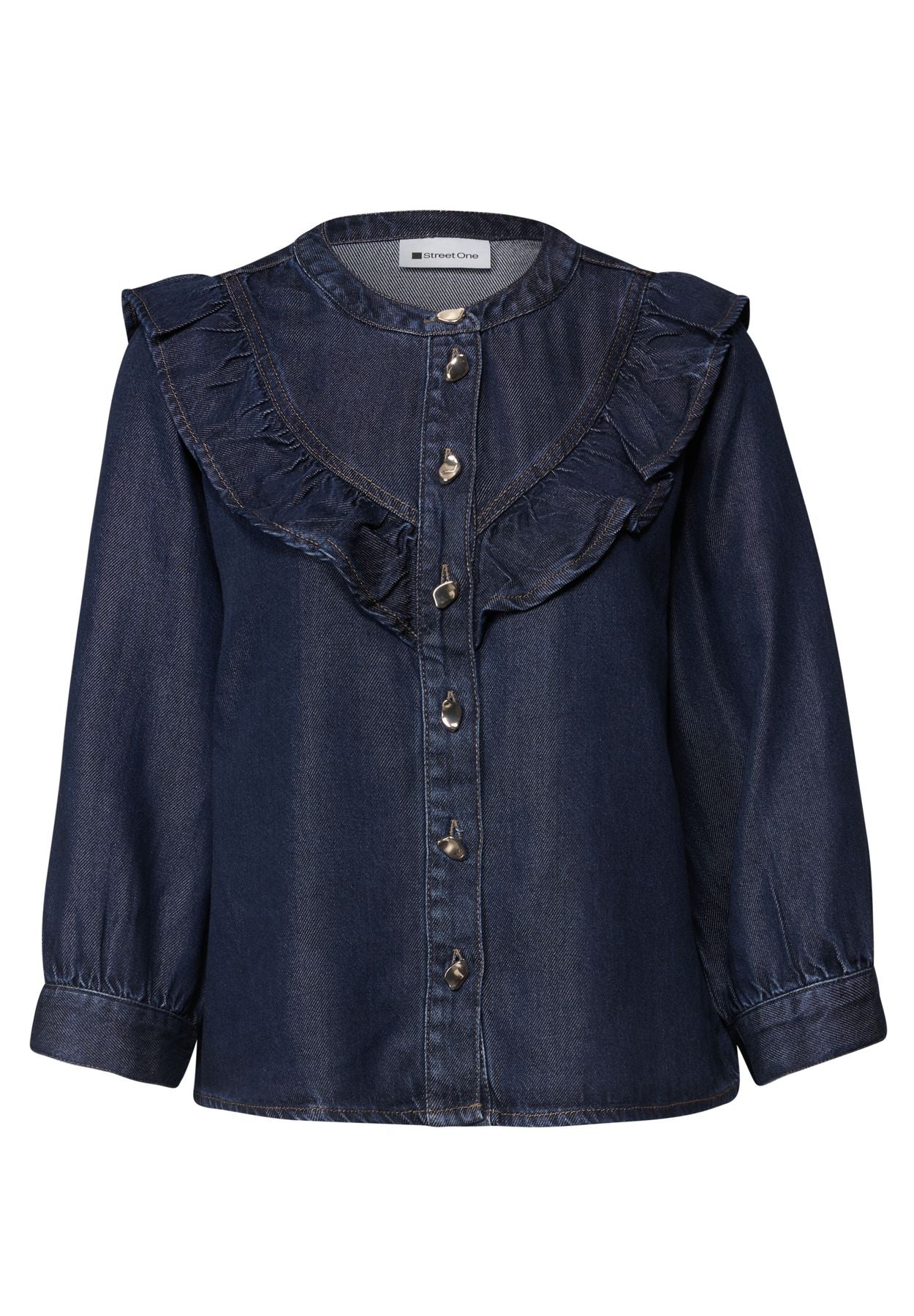 Langarm Denim Bluse mit Rüschen