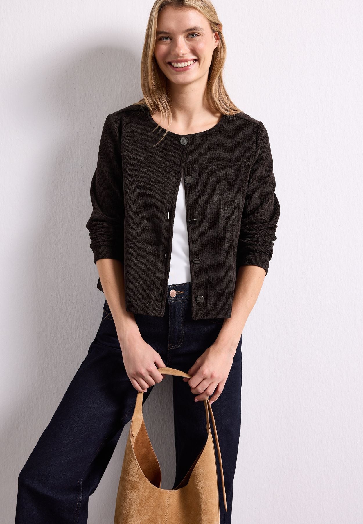 Langarm Jacke mit Rundhals und Knöpfen