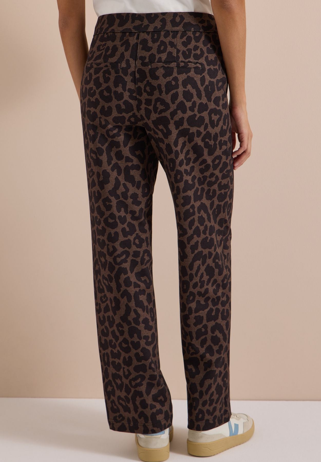 High Waist Straight Leg Hose mit Leo-Muster
