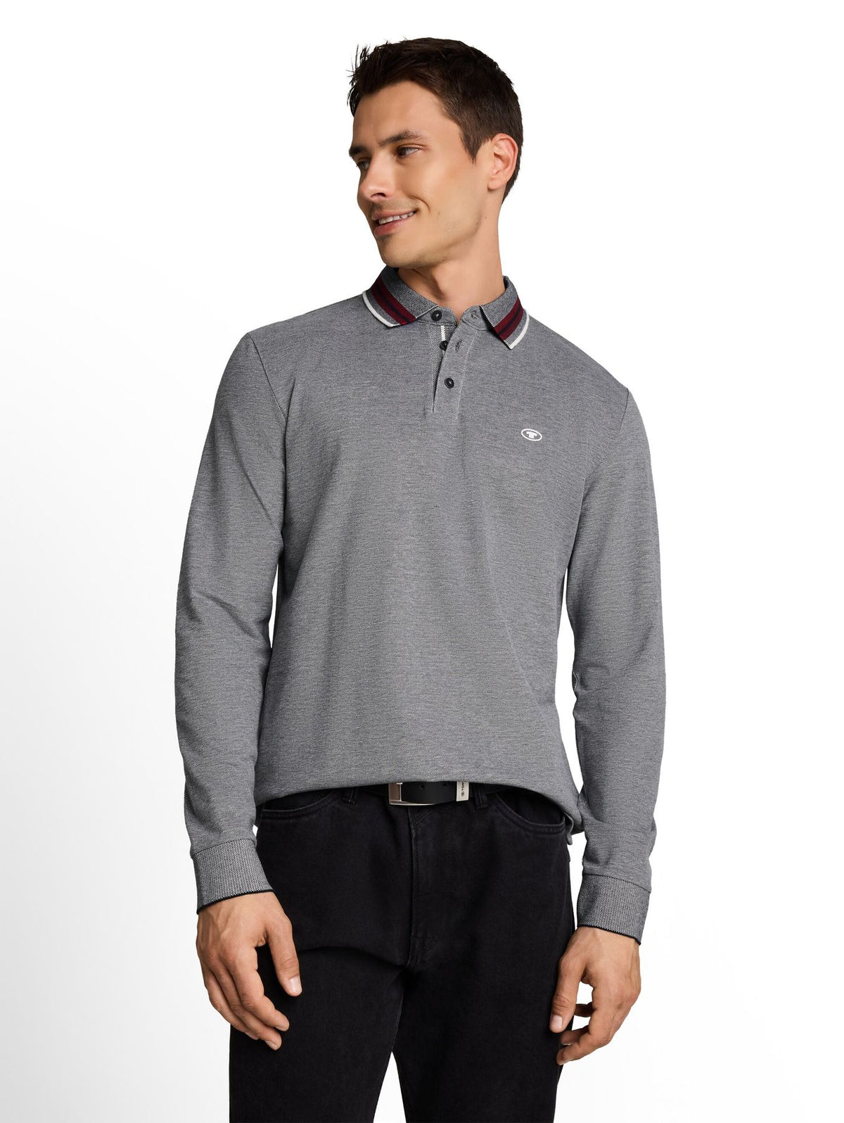 Langarm Piqué Poloshirt mit Logo-Print