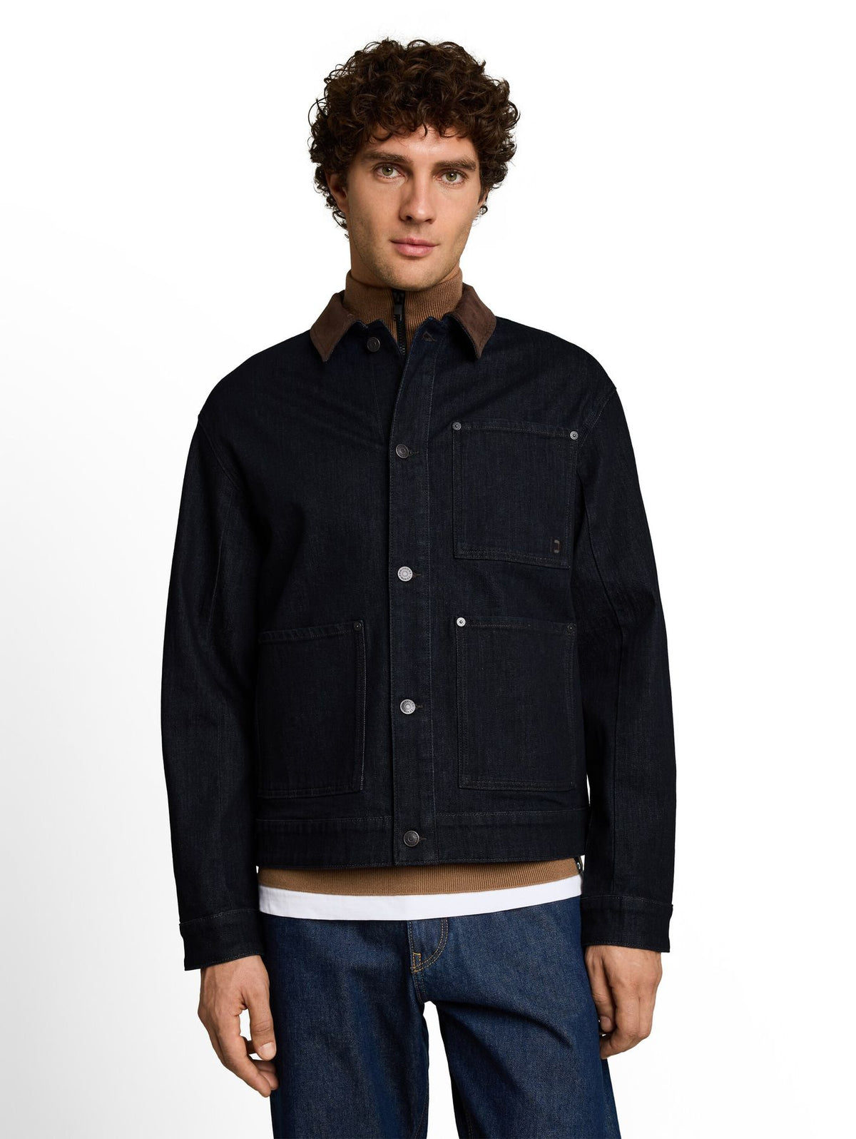 Relaxed Fit Jeansjacke mit Cord-Kragen