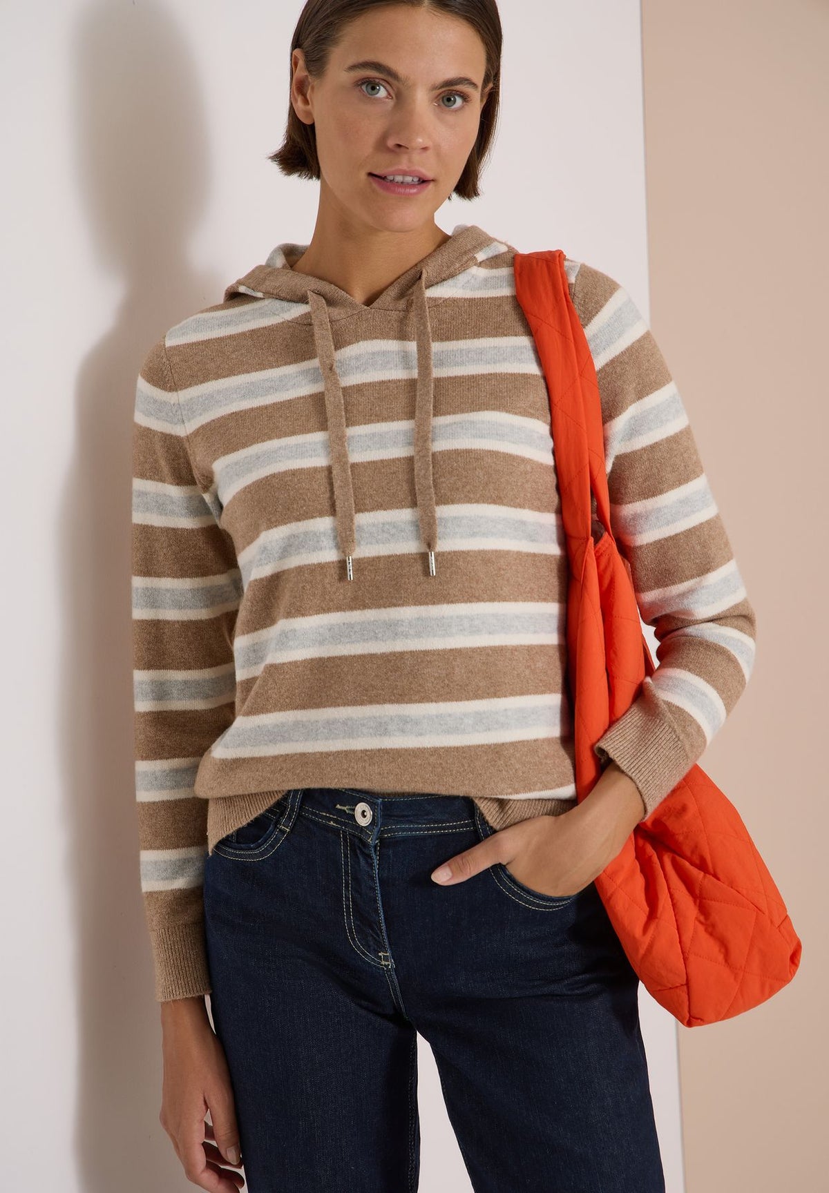 Langarm Pullover mit Kapuze und Streifen