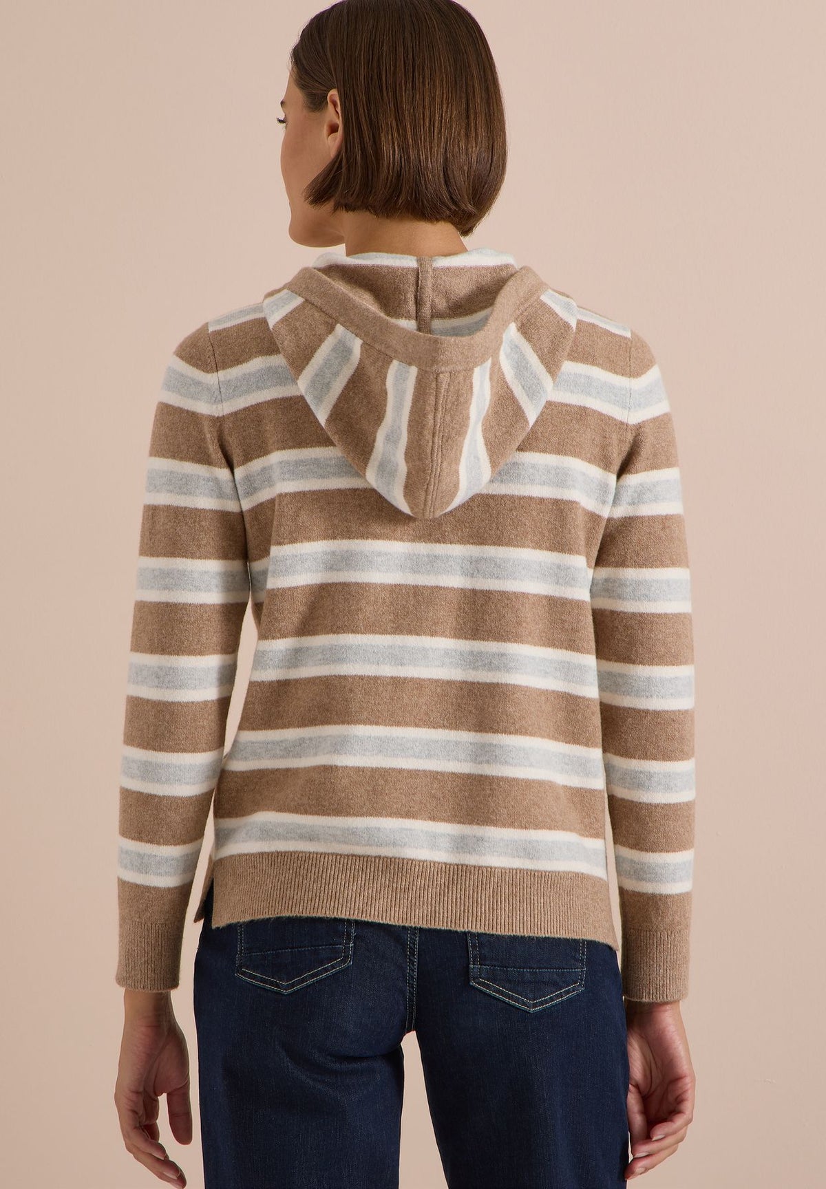Langarm Pullover mit Kapuze und Streifen