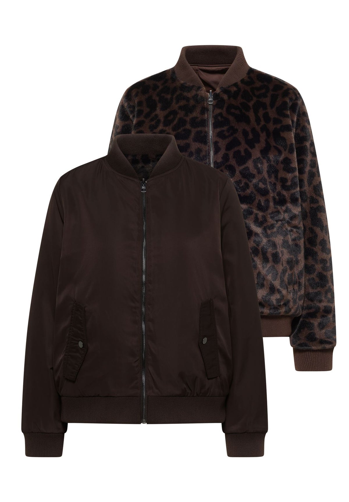 Wendbarer Fake Fur Blouson mit Leo-Muster