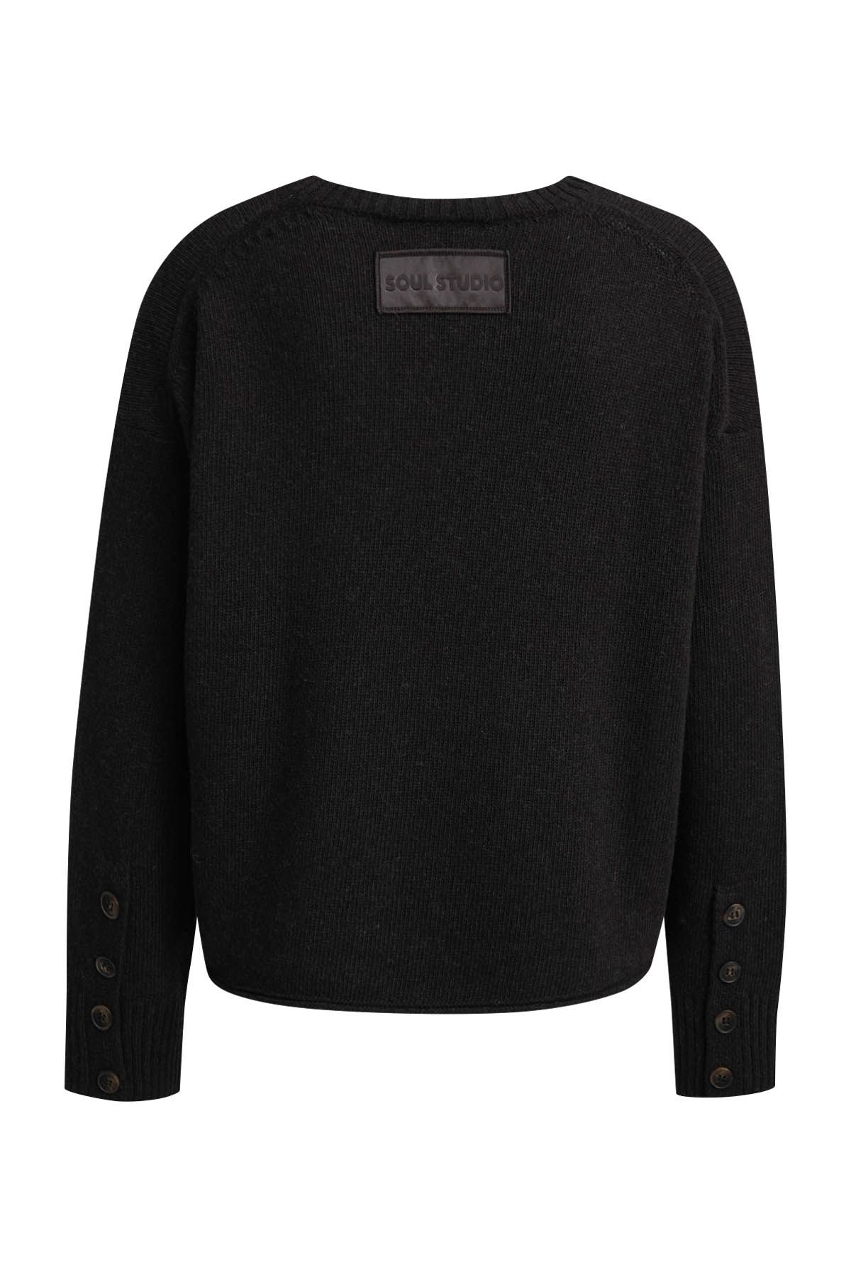 Round Neck Pullover Button Detail