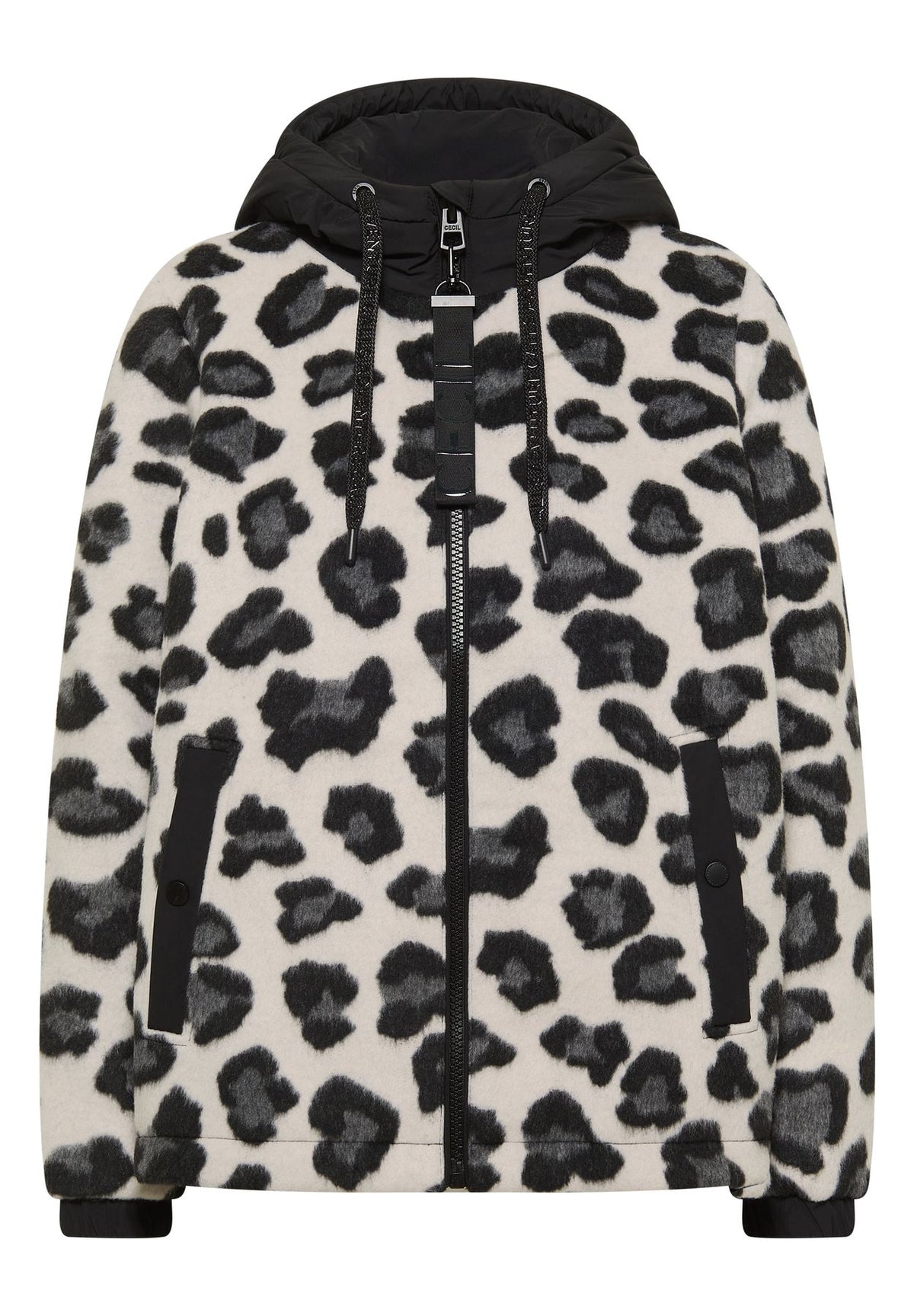 Jacke mit Wollanteil und Leo-Muster