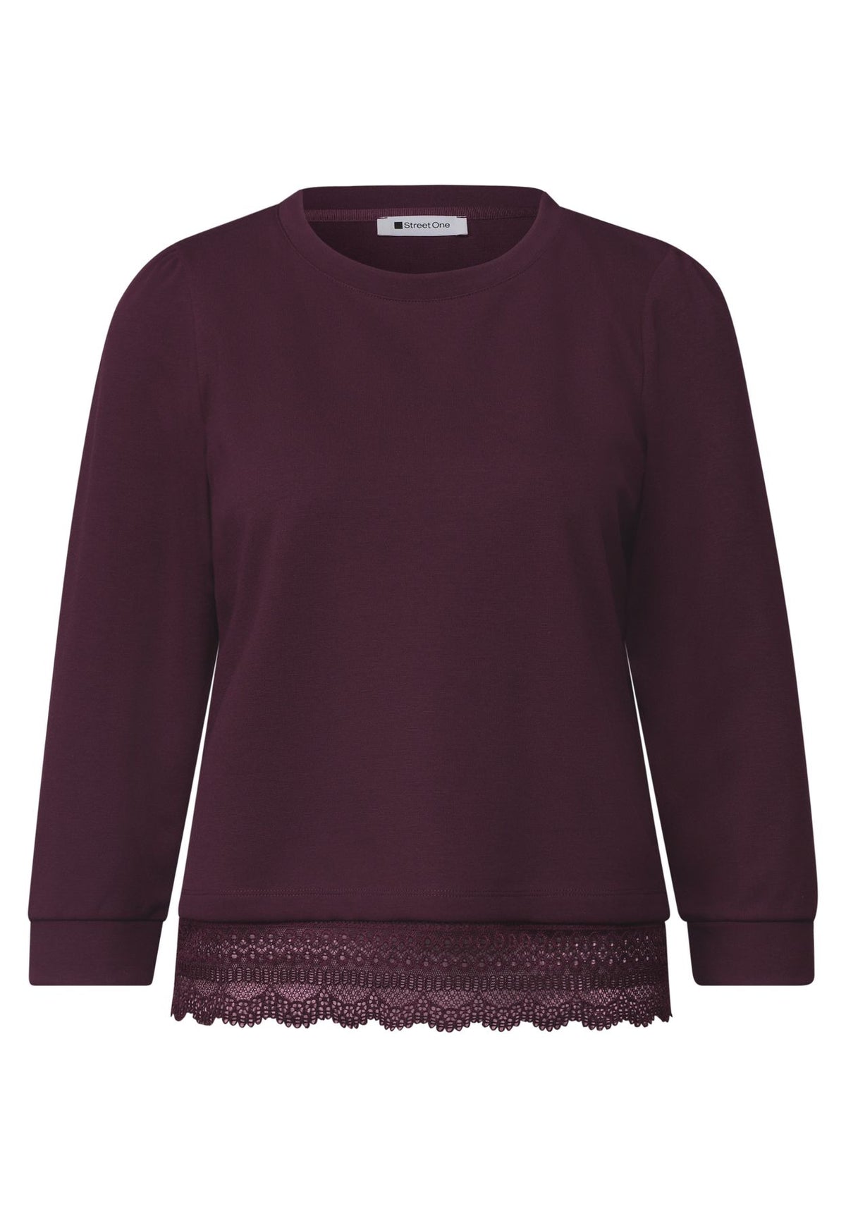3/4-Arm Shirt mit Spitzenkante am Saum