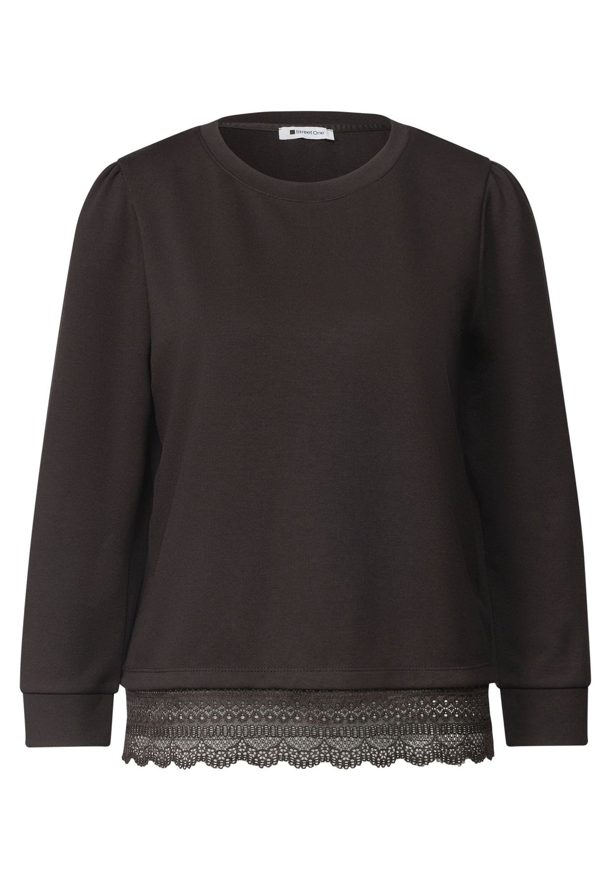 3/4-Arm Shirt mit Spitzenkante am Saum