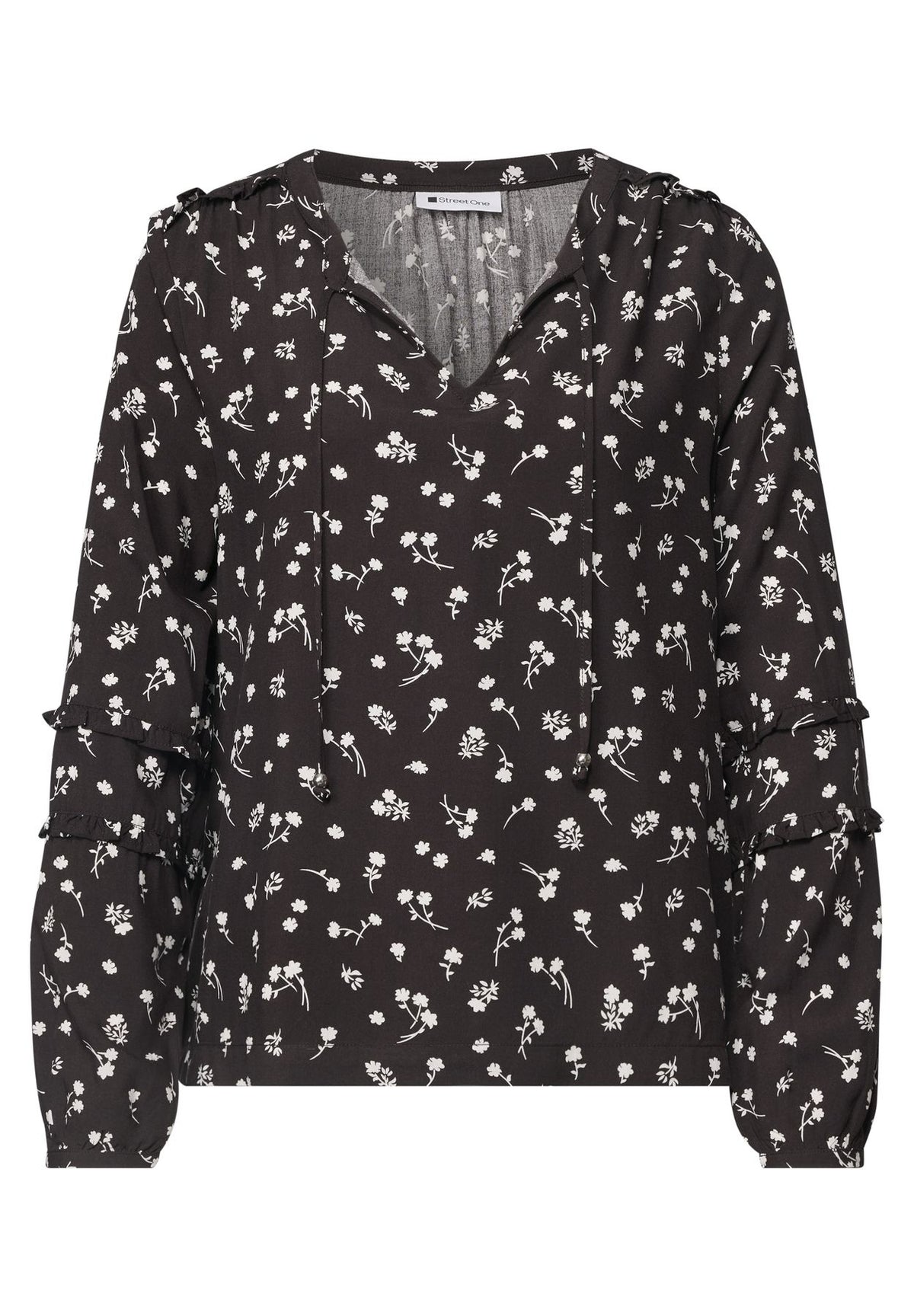 Langarm Bluse mit Split Neck und Rüschen
