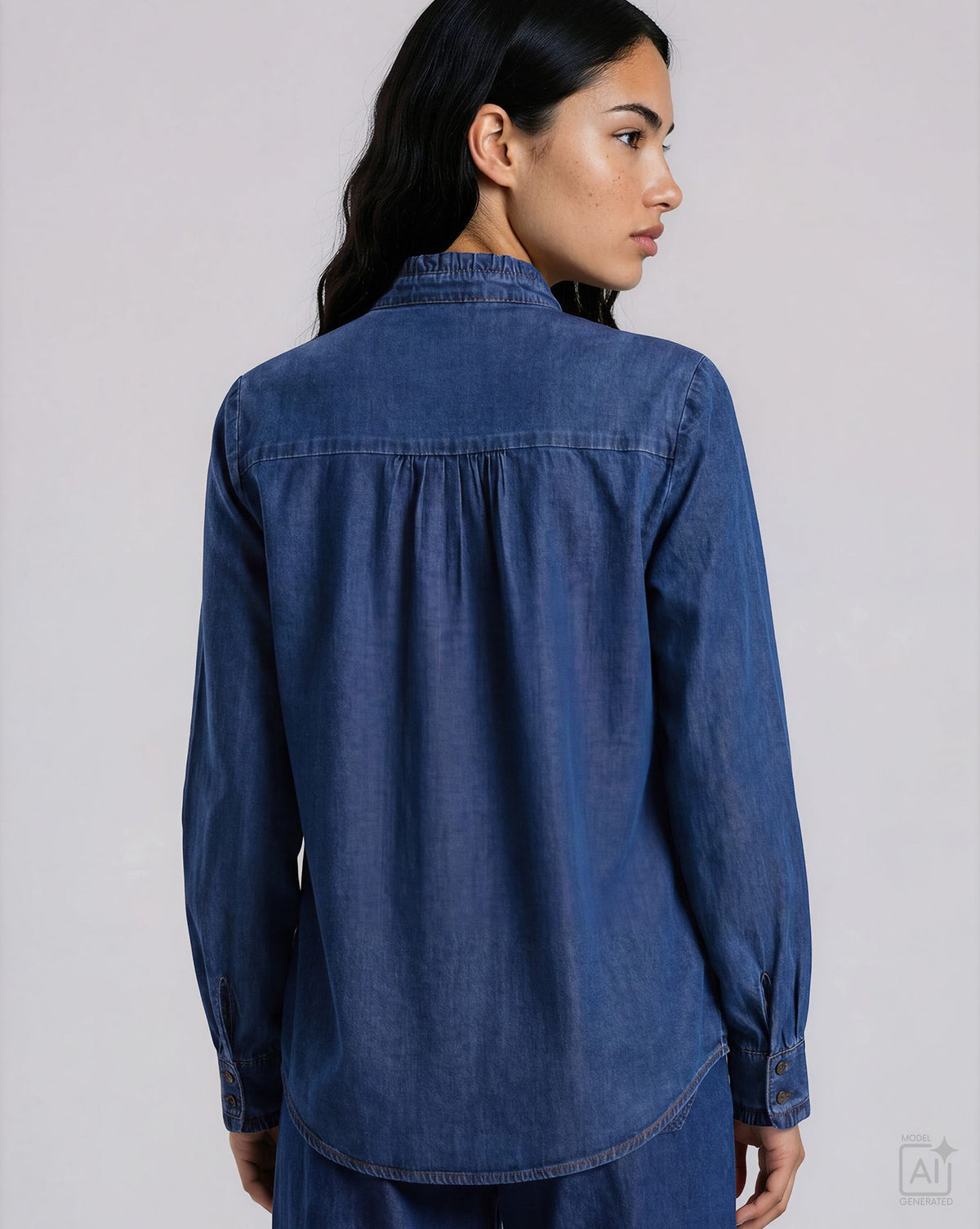 Lyocell Denim Ruffle Blouse