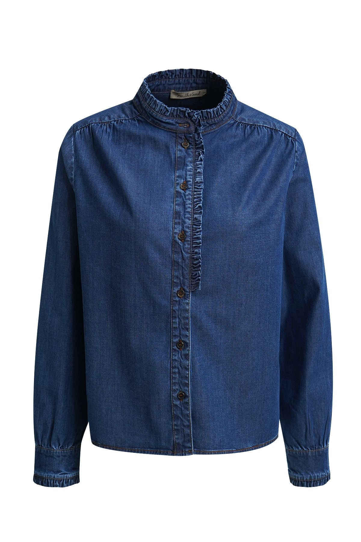 Lyocell Denim Ruffle Blouse