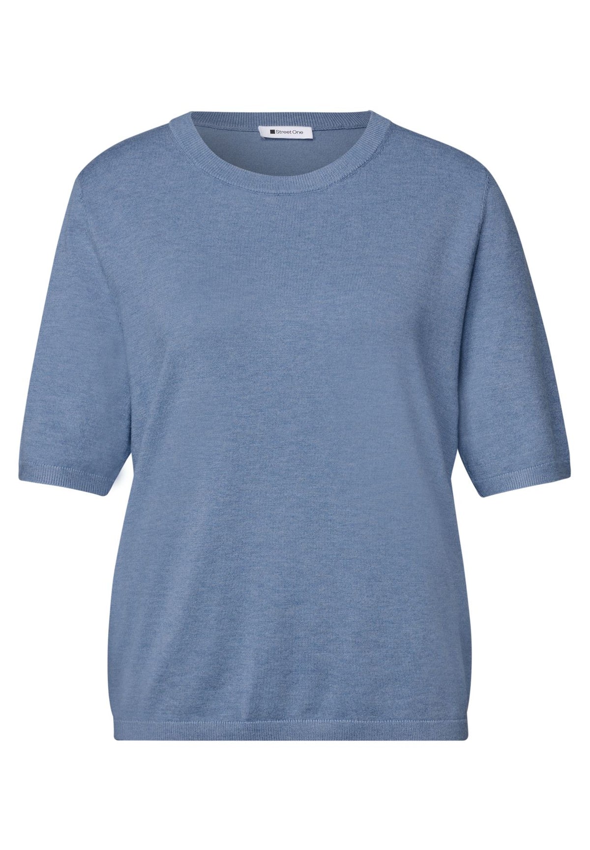 Kurzarm Pullover mit Rundhals in Unifarbe
