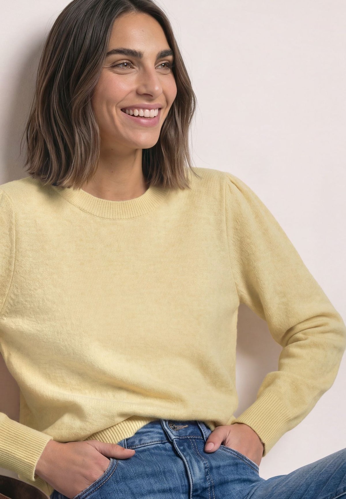 Langarm Pullover mit Rundhals und Raffung