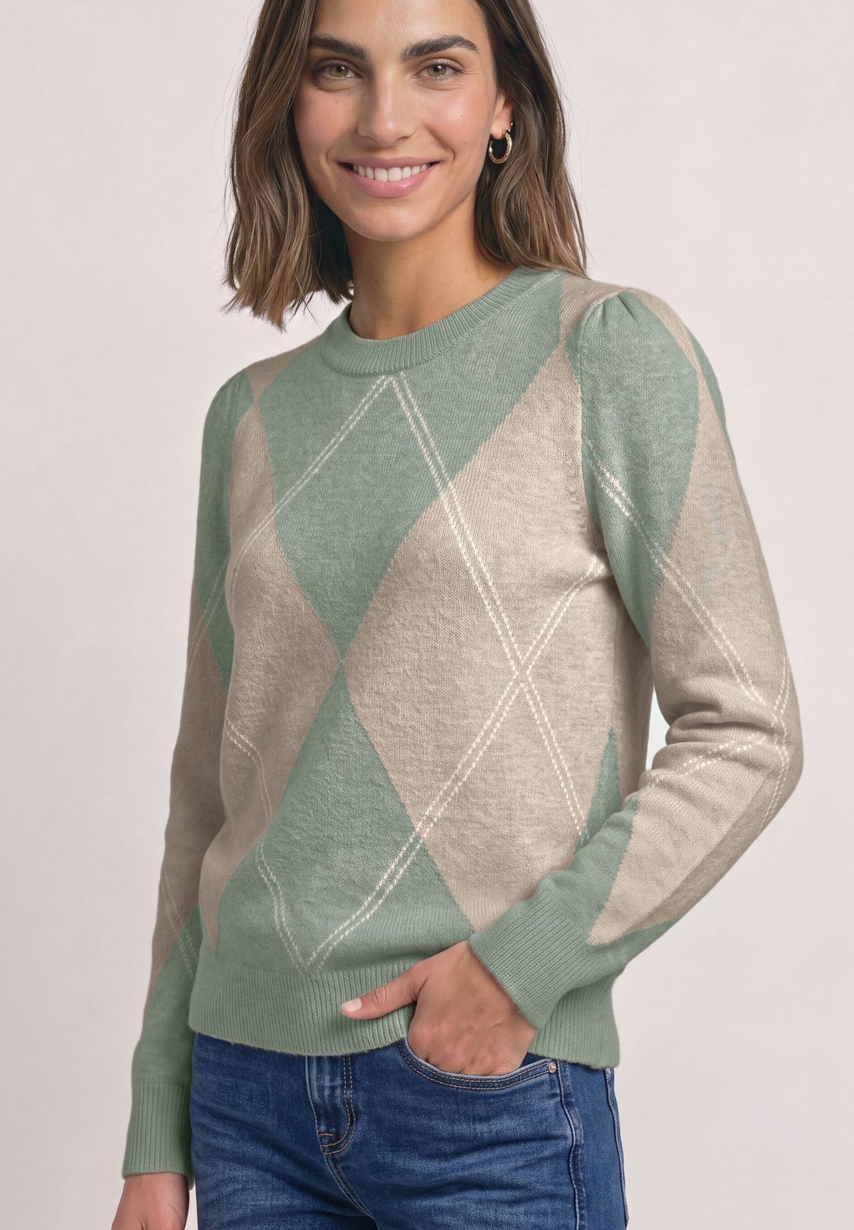 Langarm Pullover mit Argyle-Muster