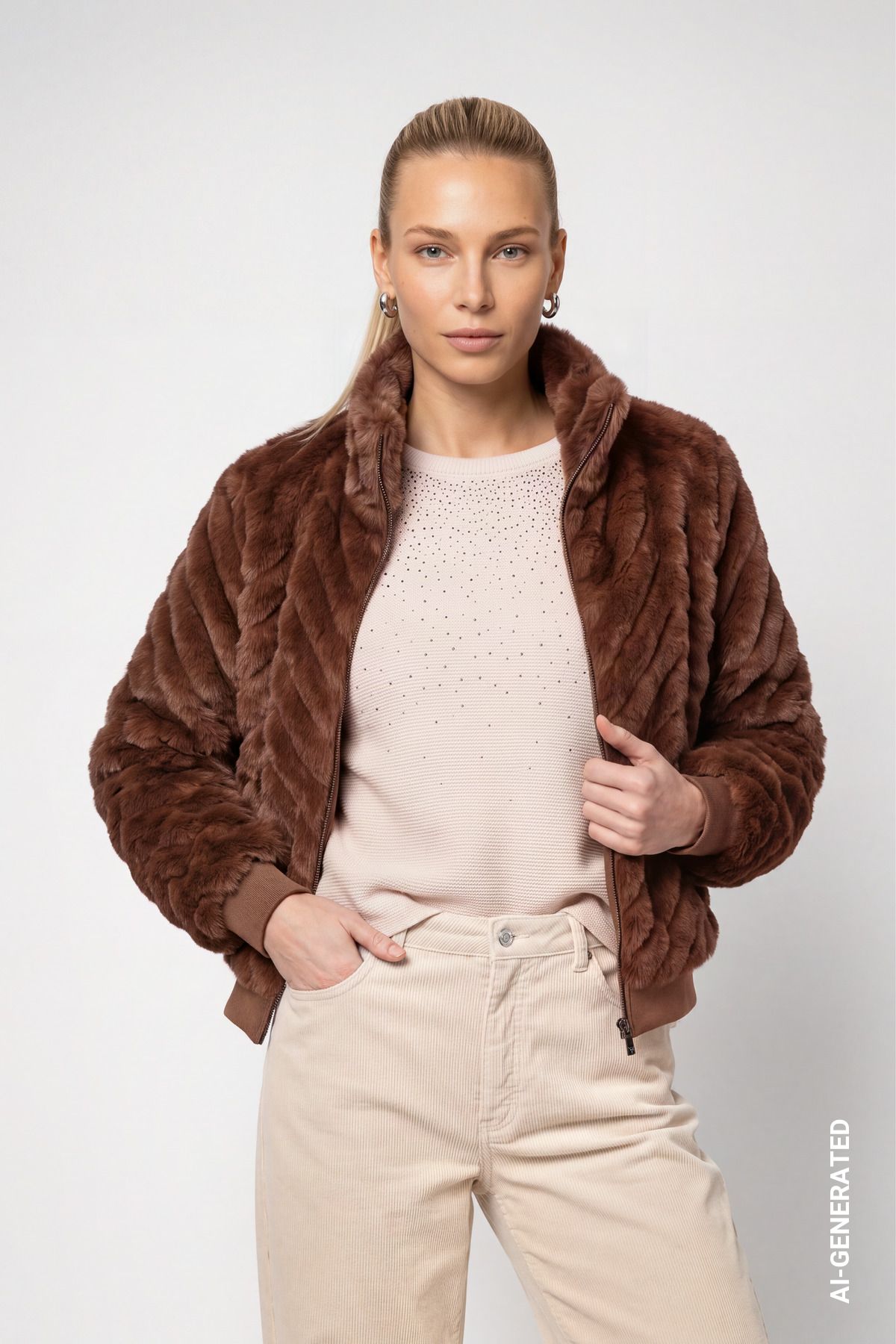 Kunstfell Jacke mit Zick-Zack-Muster