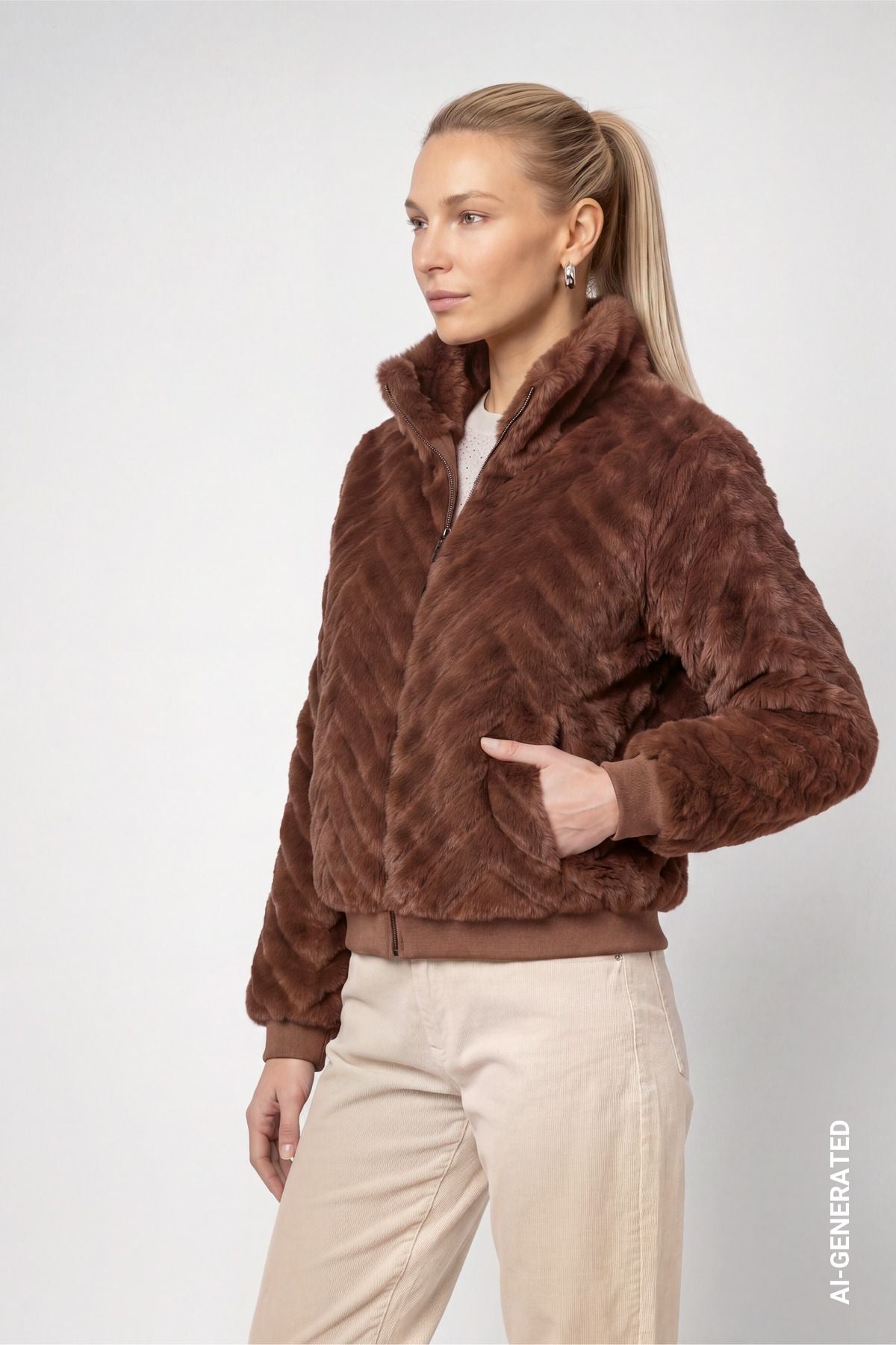 Kunstfell Jacke mit Zick-Zack-Muster
