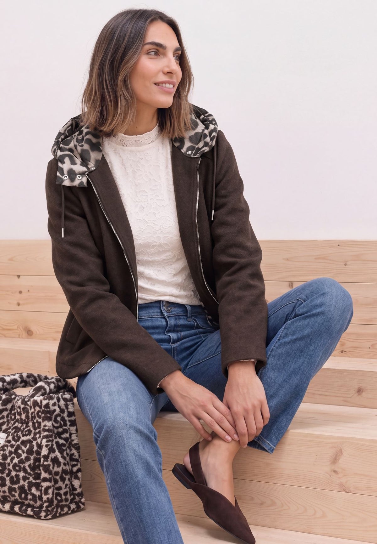 Jacke mit Wollanteil und abnehmbarer Kapuze