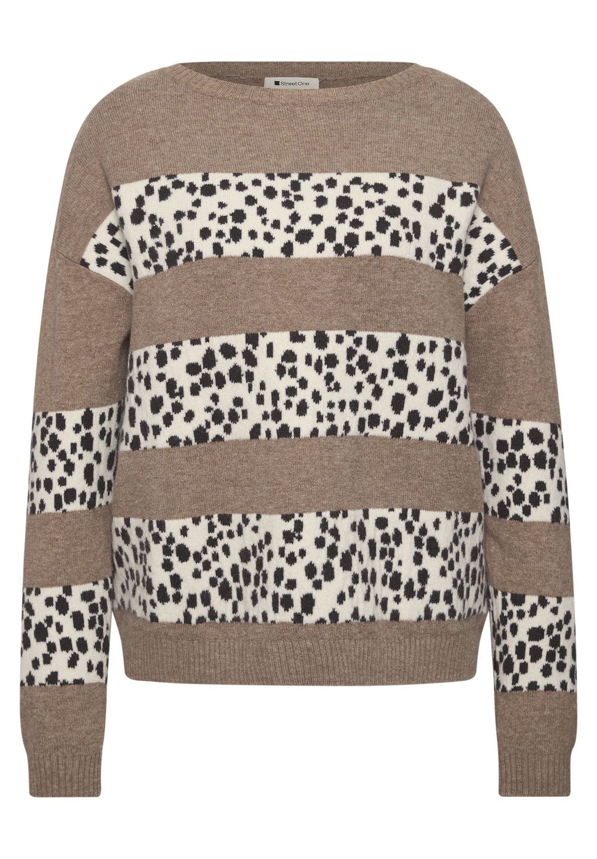 Langarm Jacquard Pullover mit Boat Neck