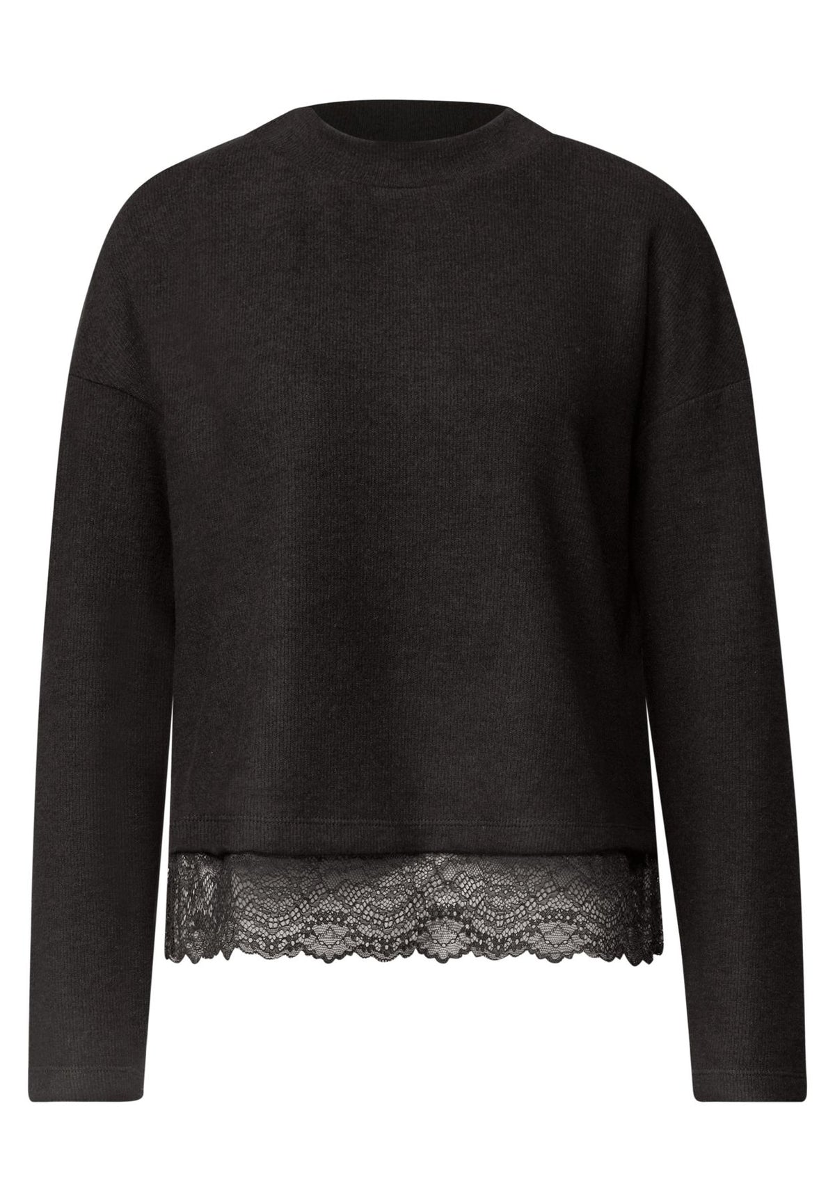 Langarm Shirt mit Rundhals und Spitzenborte