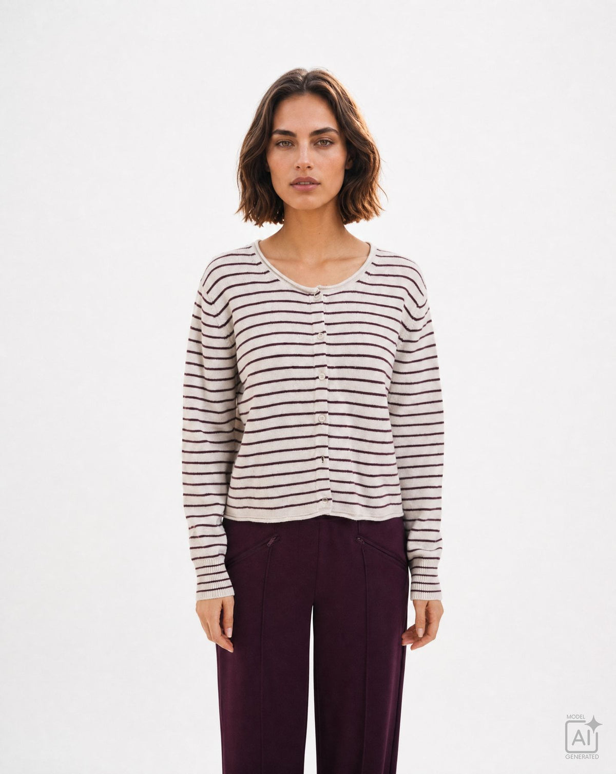 Striped Round Neck Cardigan