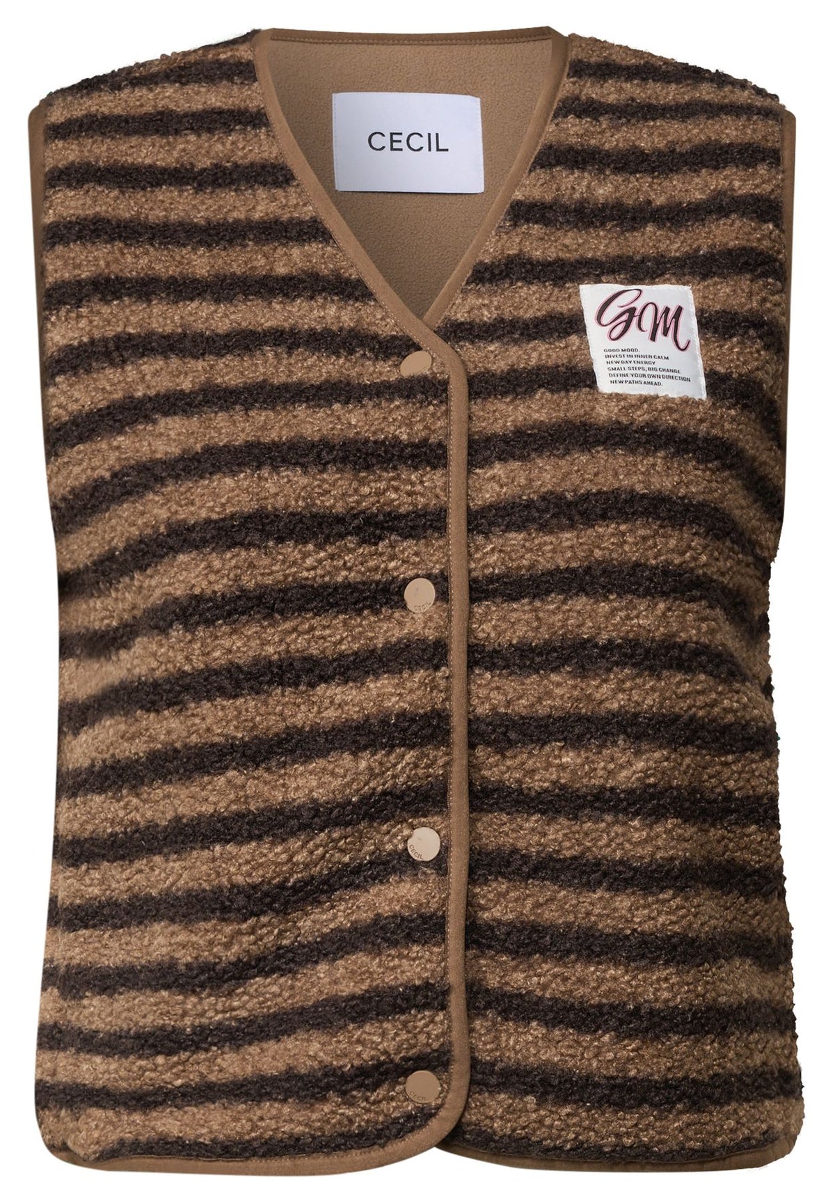Teddy-Weste mit V-Neck und Streifen