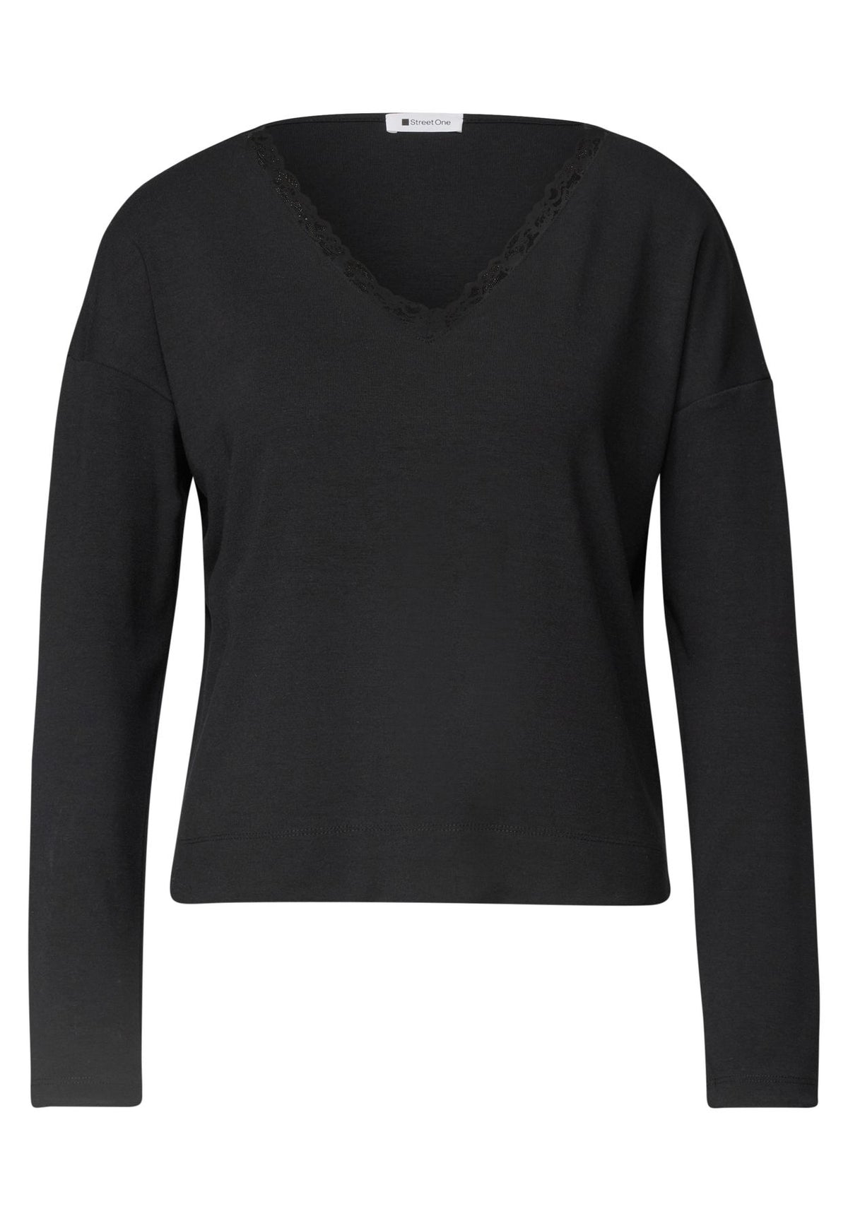 Langarm Shirt mit V-Neck und Spitzendetail