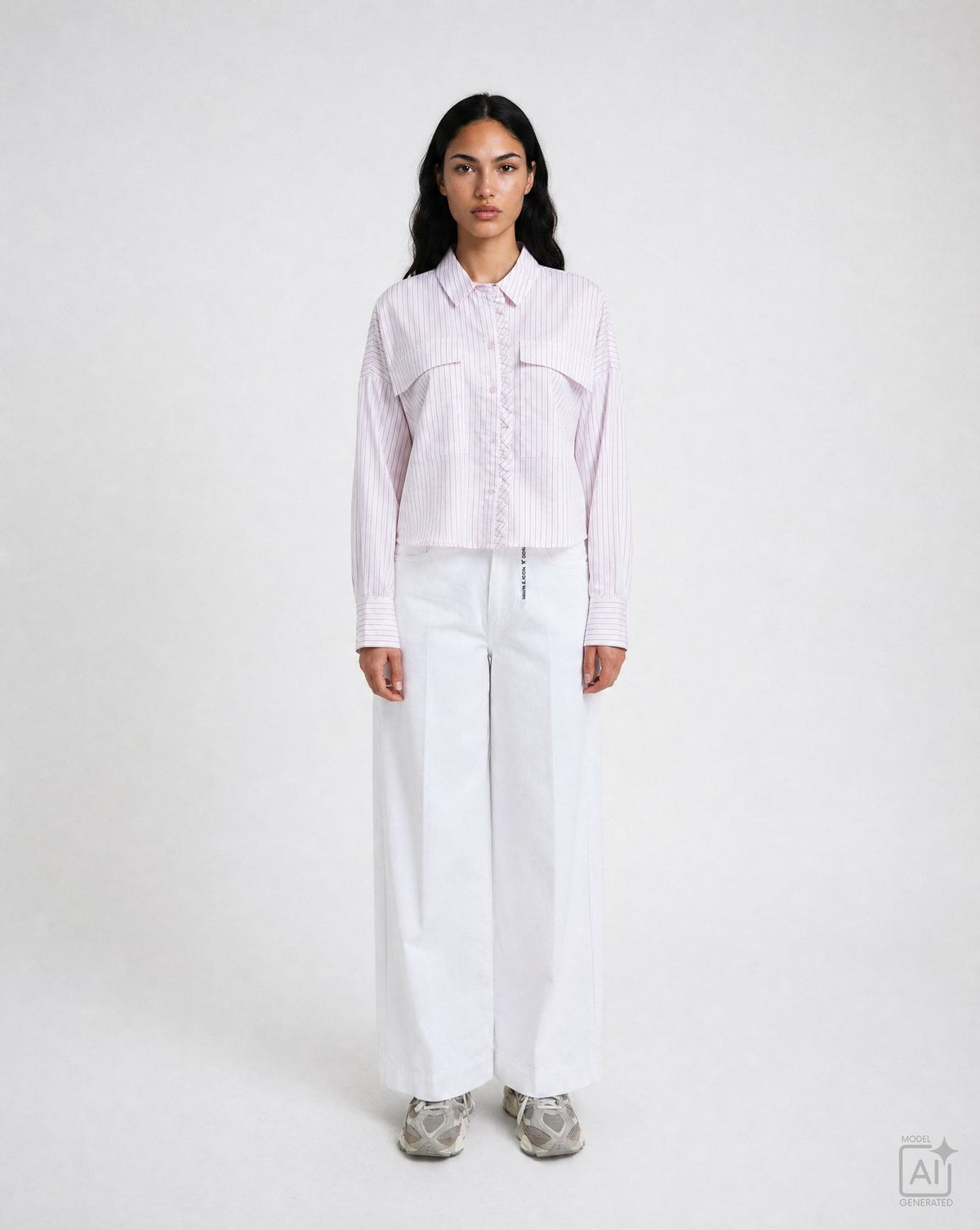 Cropped Stripe Blouse Ruffle Edge