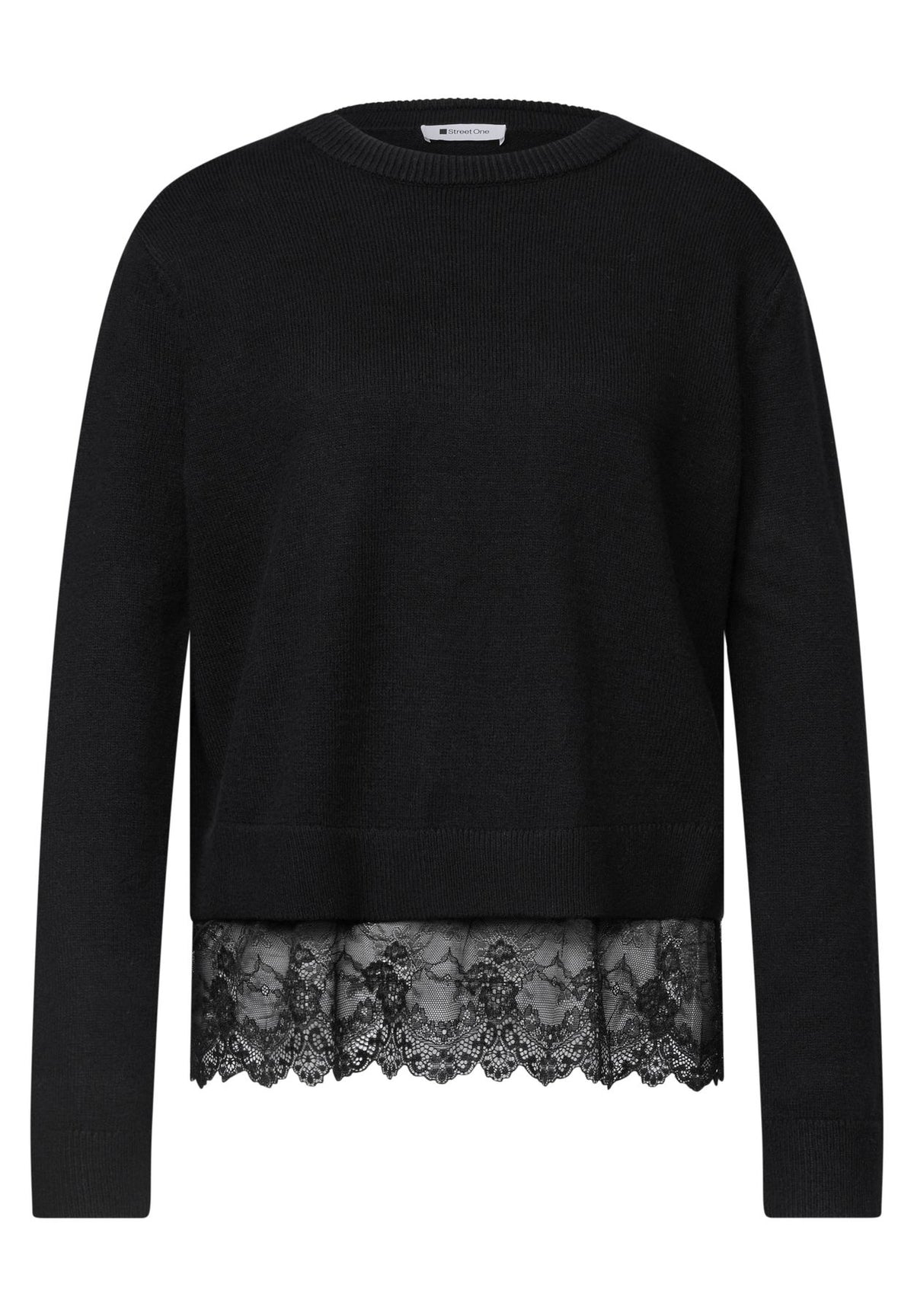 Pullover mit Rundhals und Spitzenkante