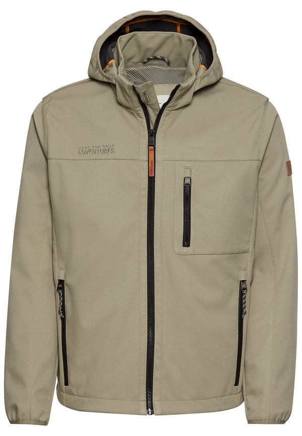 Softshelljacke mit abnehmbarer Kapuze und reflektierenden Details