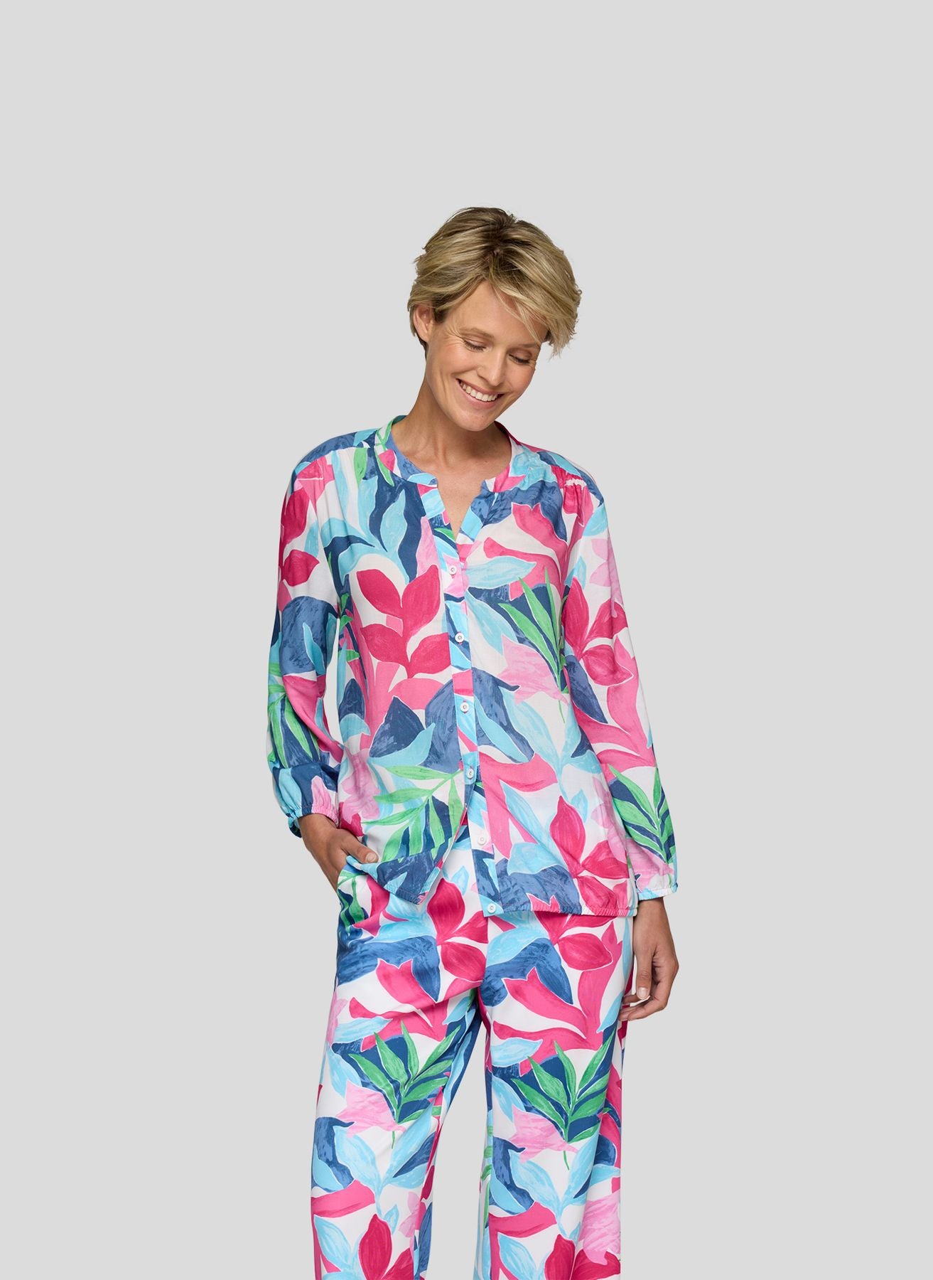 Bluse mit Blätter-Print