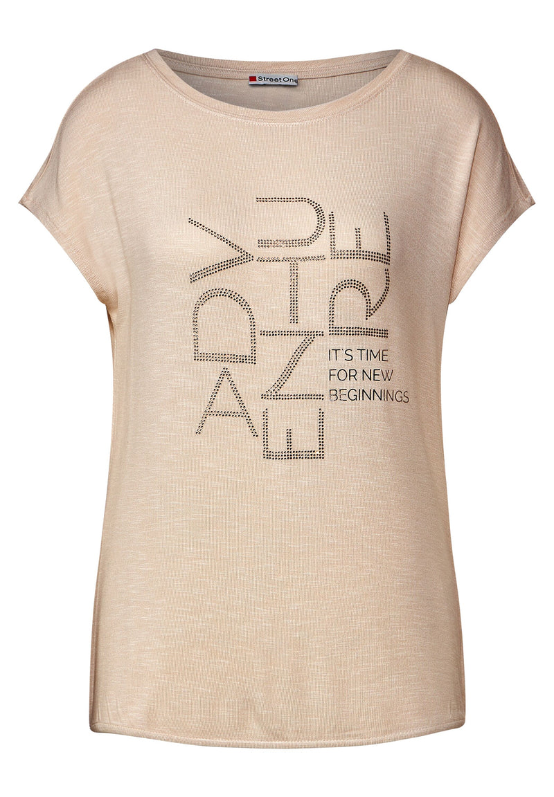 T-Shirt mit Steinchenwording – Deku Modewelt